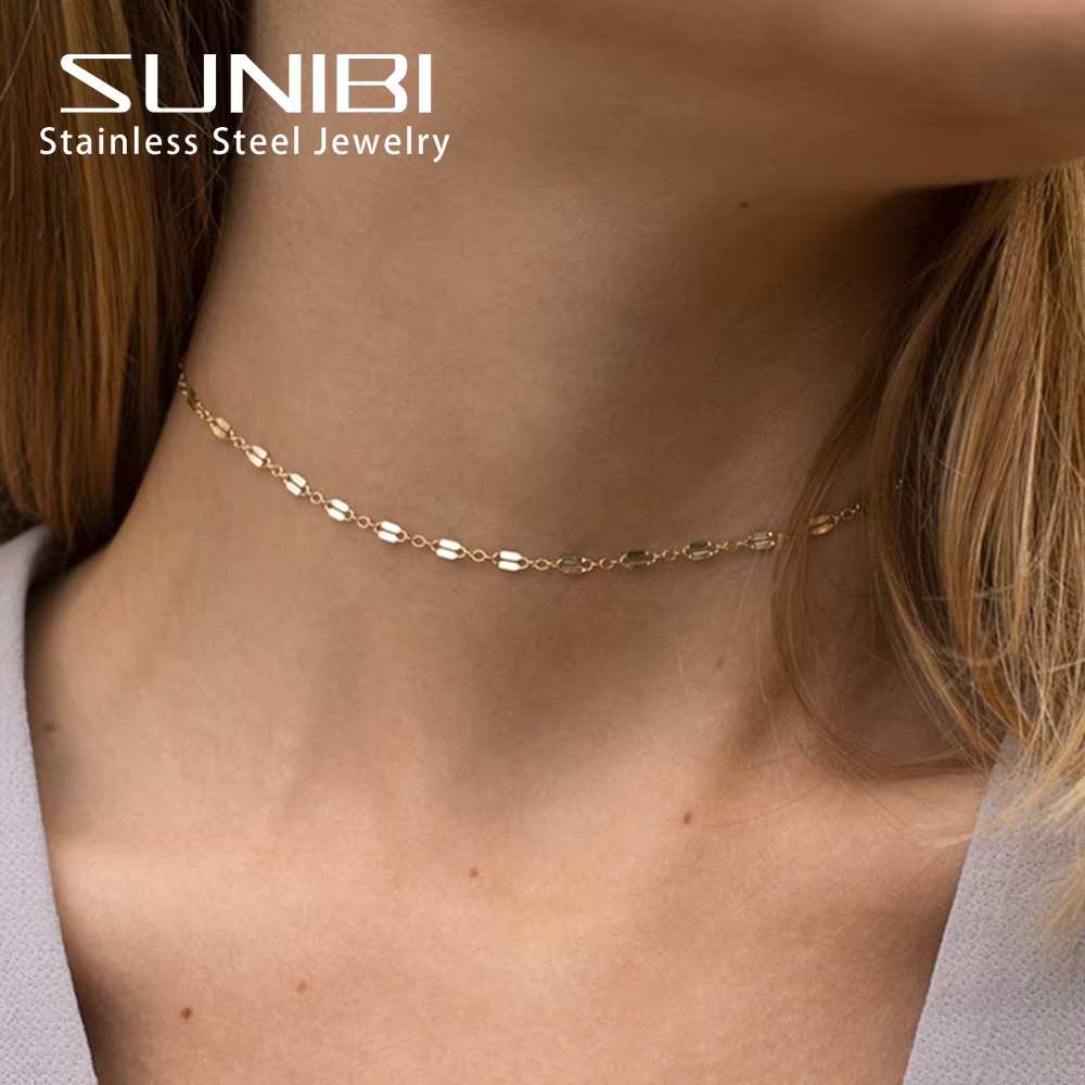 Colliers en acier inoxydable pour femmes, or 14K, ras du cou, Simple, délicat, cadeau pour amis, bij