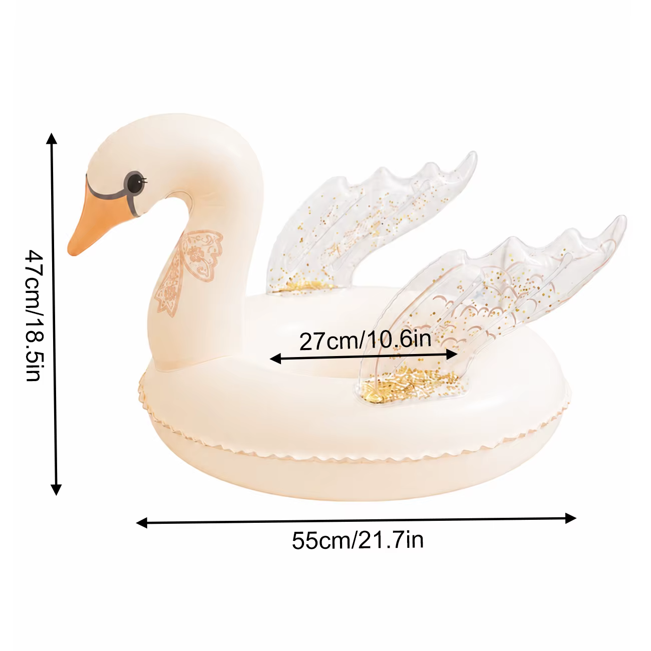 1 pièce - Flotteur gonflable en forme de cygne avec ailes pailletées, transat géant en PVC en forme