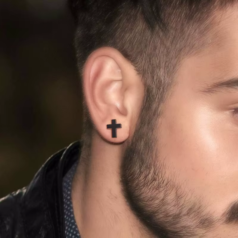 Boucles d'oreilles croisées noires en acier inoxydable, simples, modernes et minimalistes, pour tous