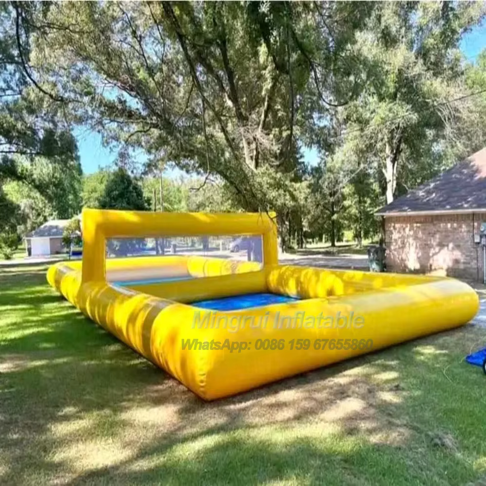 Terrain de volley-ball gonflable géant en PVC robuste de 33x17 pieds, jaune, pour jeux aquatiques à