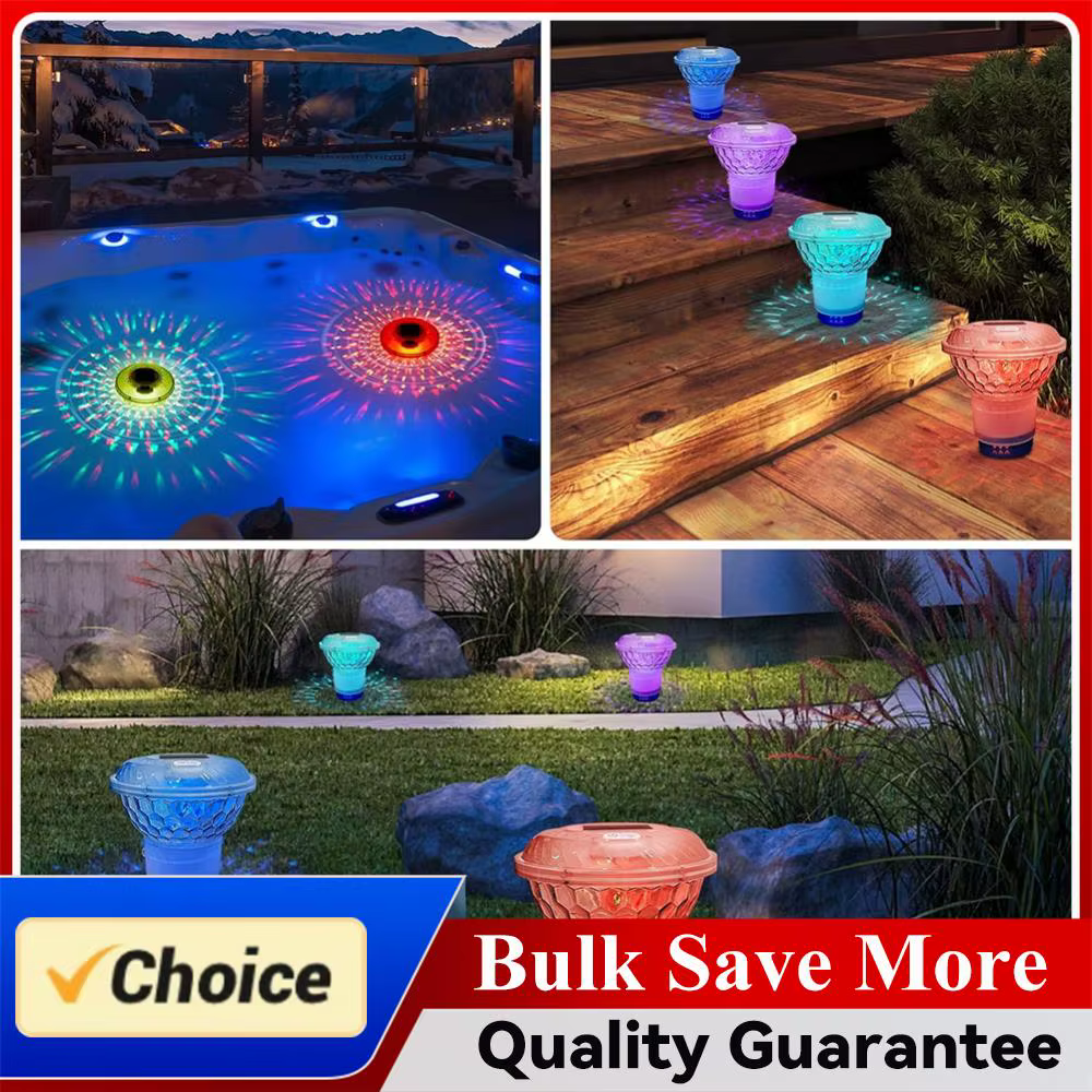 Flotteur solaire pour piscine avec lumières colorées, distributeur de chlore réglable, flotteur pour