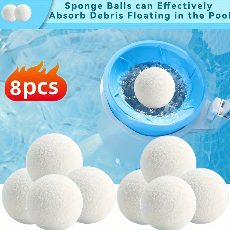 8 boules de nettoyage pour piscine, absorption rapide et élimination efficace de la saleté, éponges