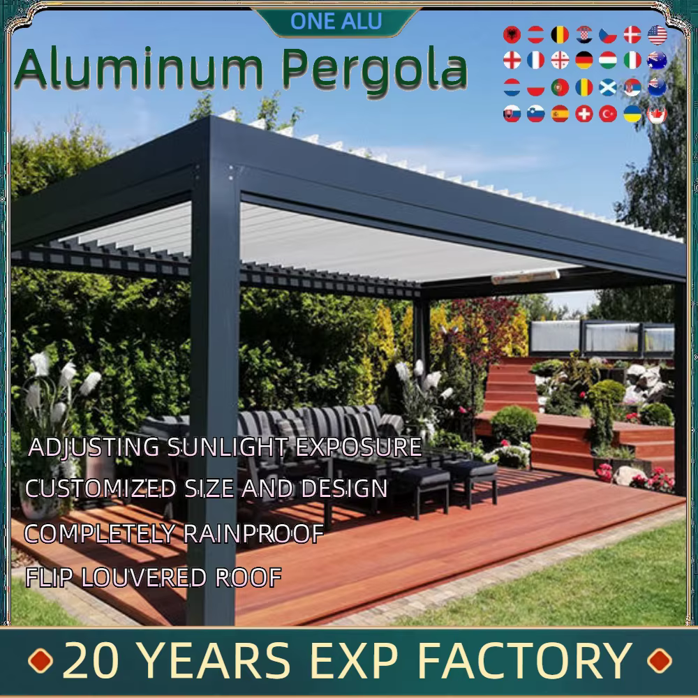 Pergola en aluminium 6063 T5 sur mesure, protection contre la pluie en alliage d'aluminium, avec écr