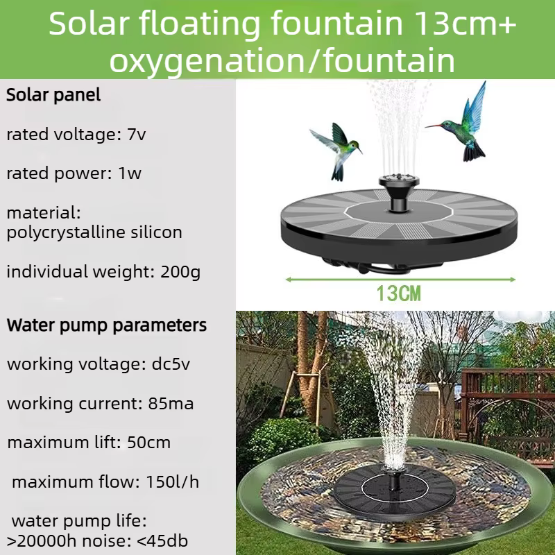 Pompe solaire de jardin avec 6 buses, fontaine d'extérieur pour bain d'oiseaux, dispositif de circul