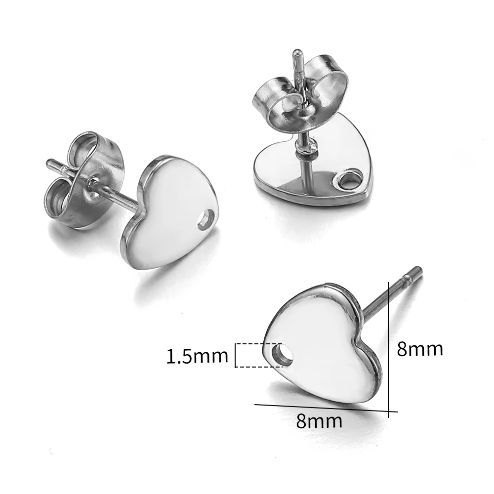 Clous d'oreilles en acier inoxydable, 10 pièces, Surface lisse, Base de boucle d'oreille avec trou p