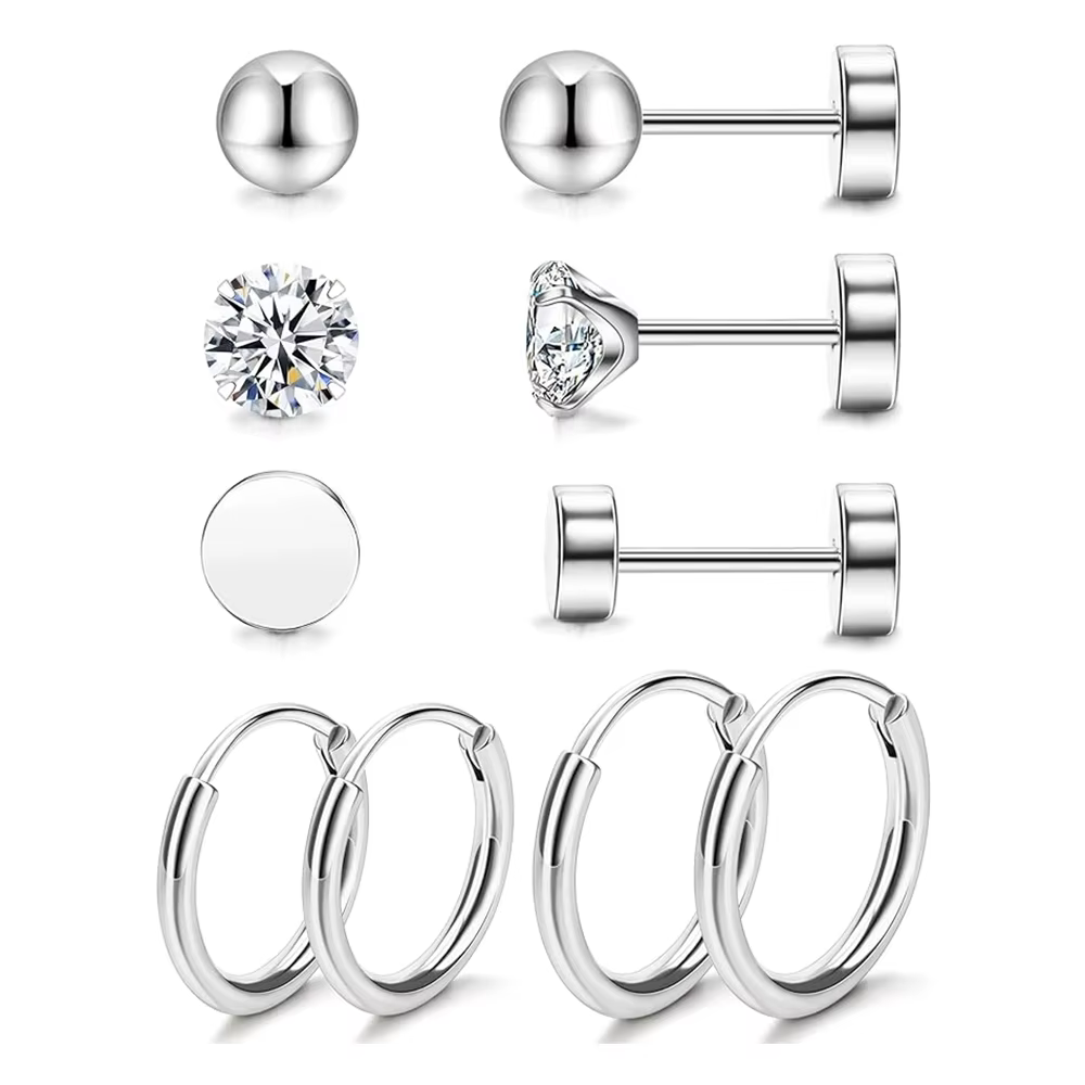 5 paires de ensembles de boucles d'oreilles pour femmes classiques et à la mode en acier inoxydable