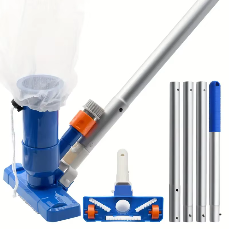 Kit de nettoyage de piscine avec perche télescopique à 4 sections et aspirateur à jet subaquatique