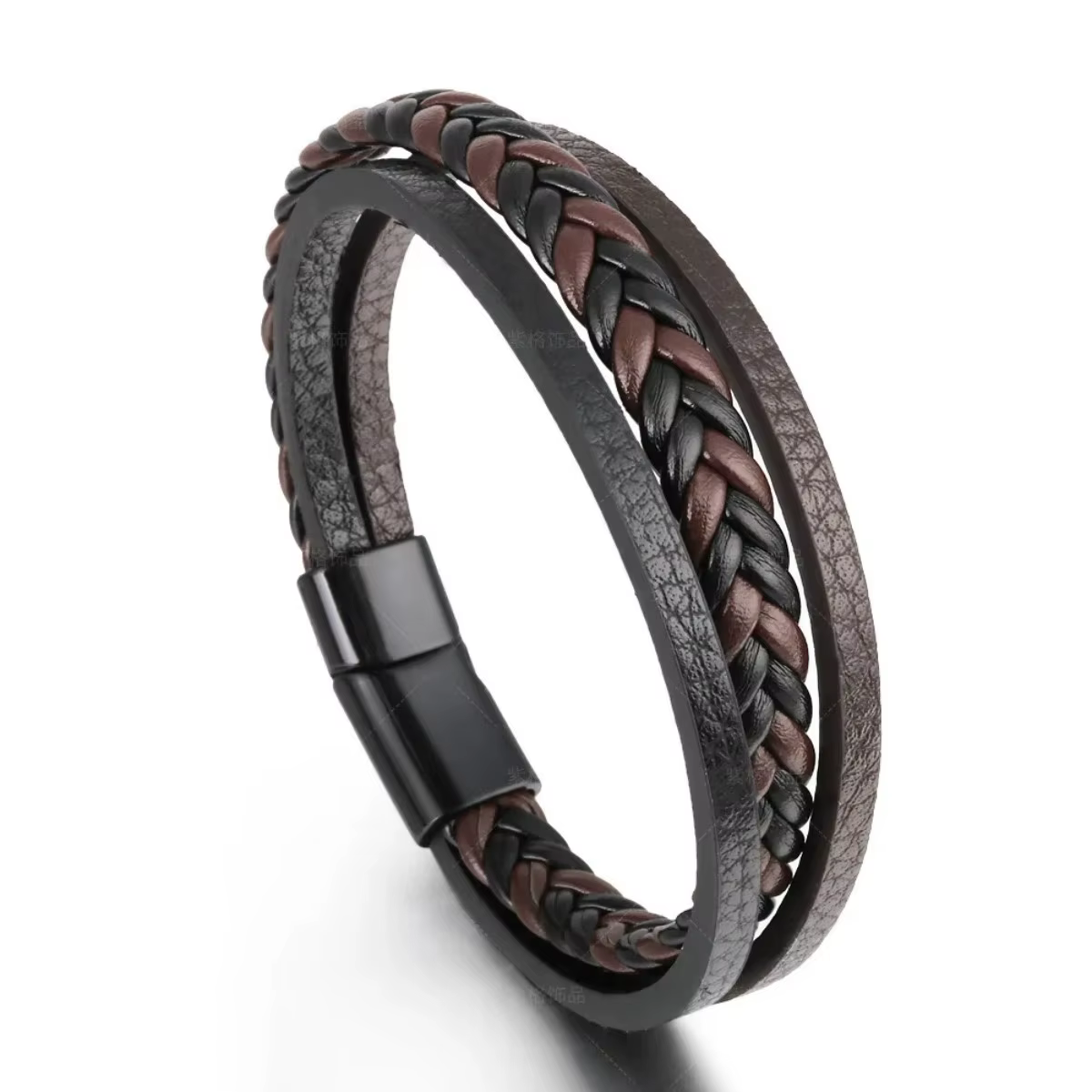 Bracelets en cuir tendance pour hommes, en acier inoxydable, corde tressée multicouche de 21CM, bijo