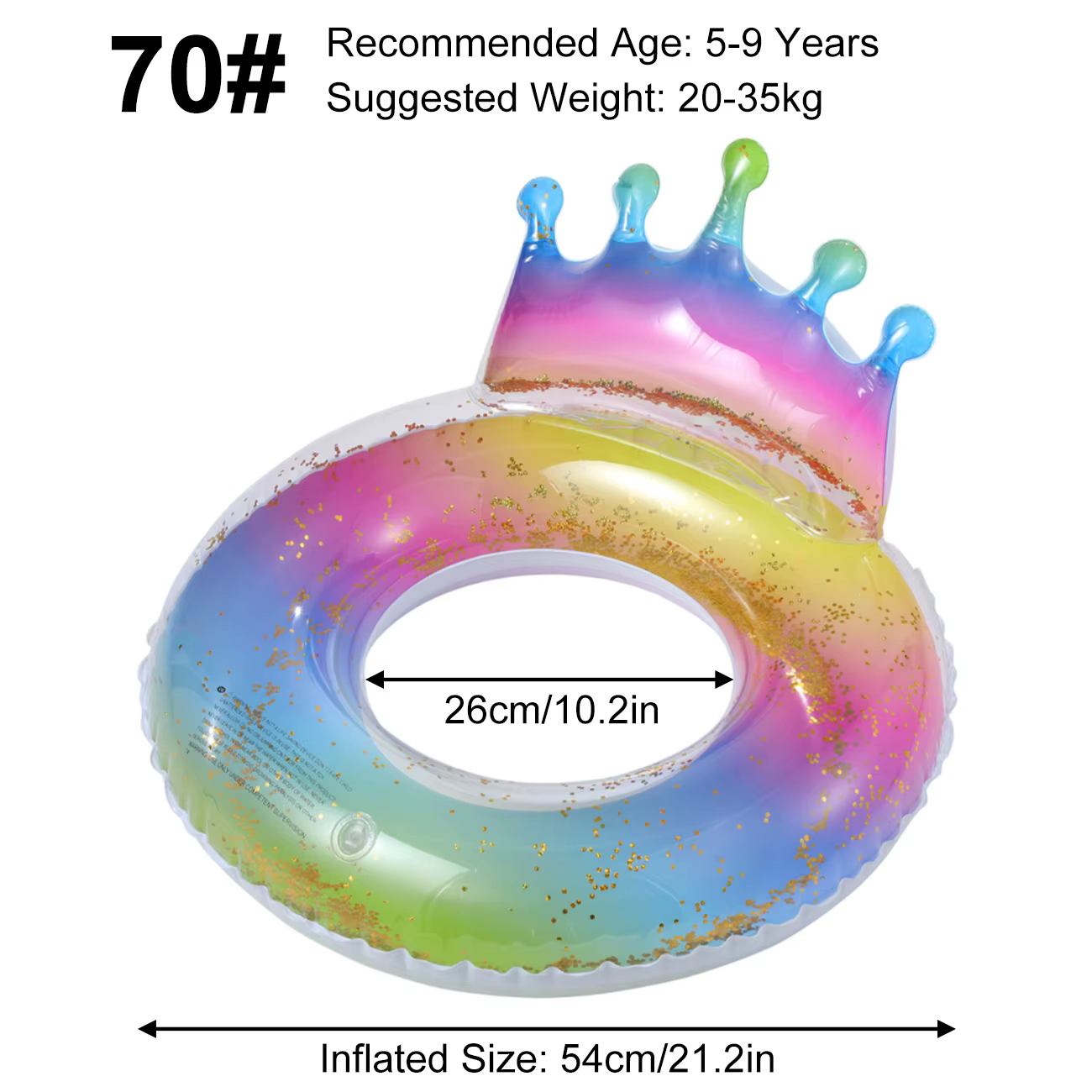 1PC Bouée de piscine gonflable de luxe en forme de couronne arc-en-ciel, à paillettes, tube transpar