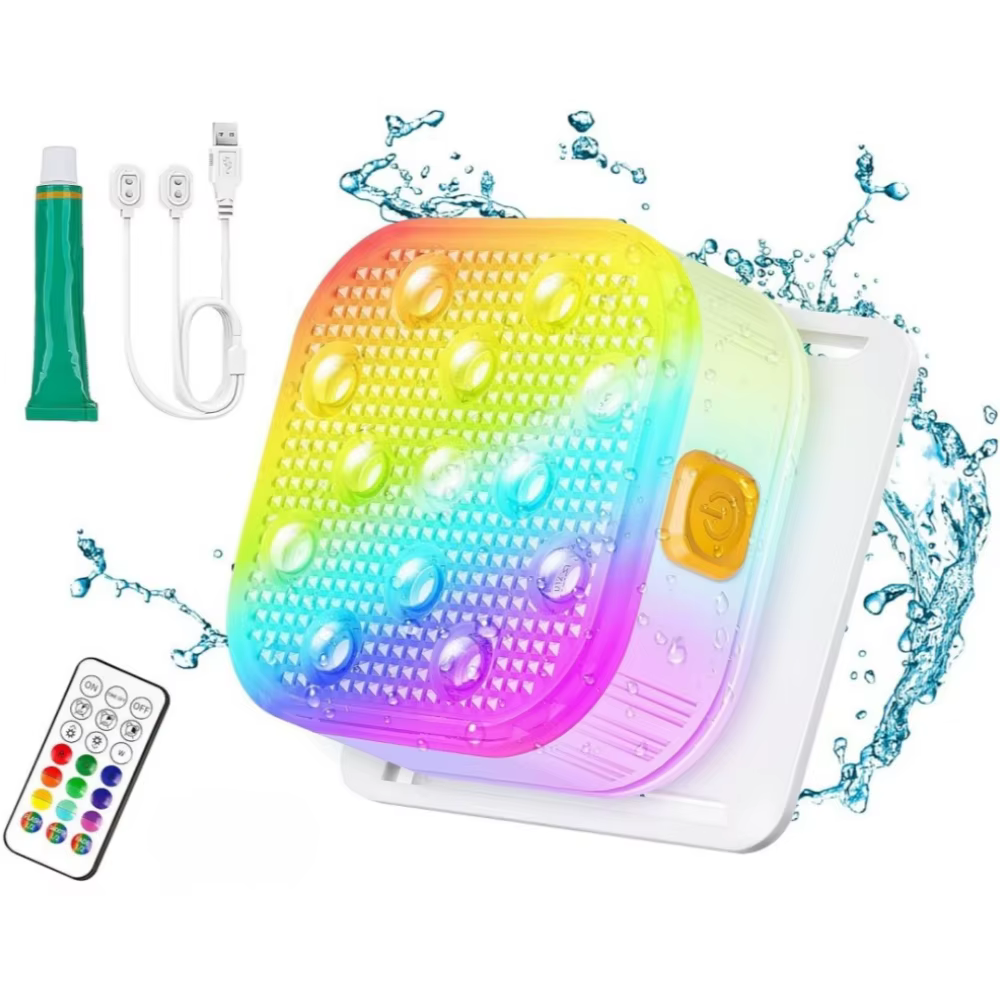 Lumières de piscine submersibles rechargeables avec télécommande, lumières LED 16 couleurs avec coll