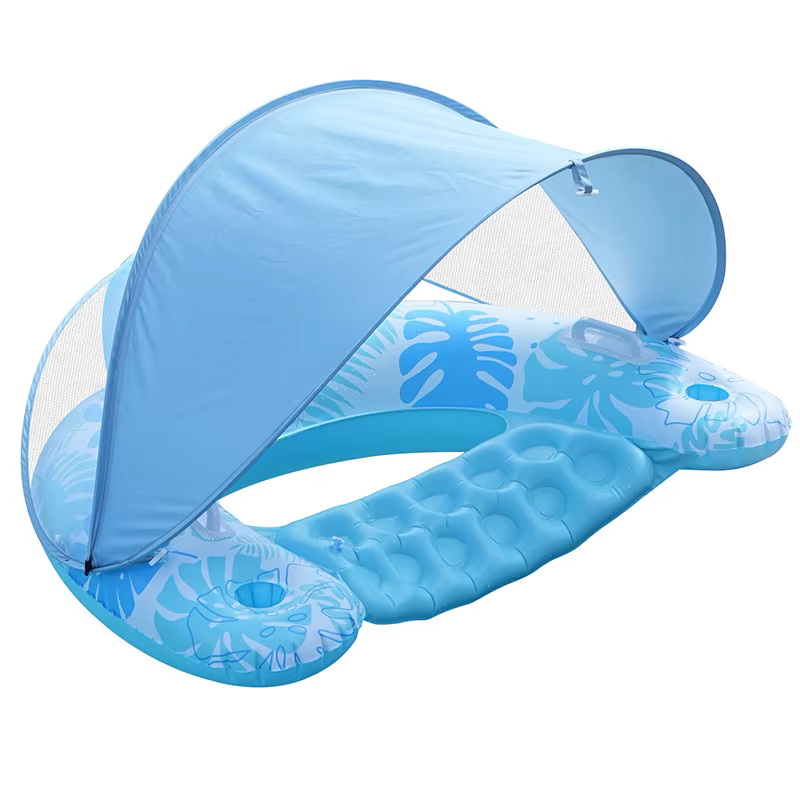 1 flotteur de piscine gonflable recouvert de tissu pour adulte avec auvent pare-soleil UPF50+ et por