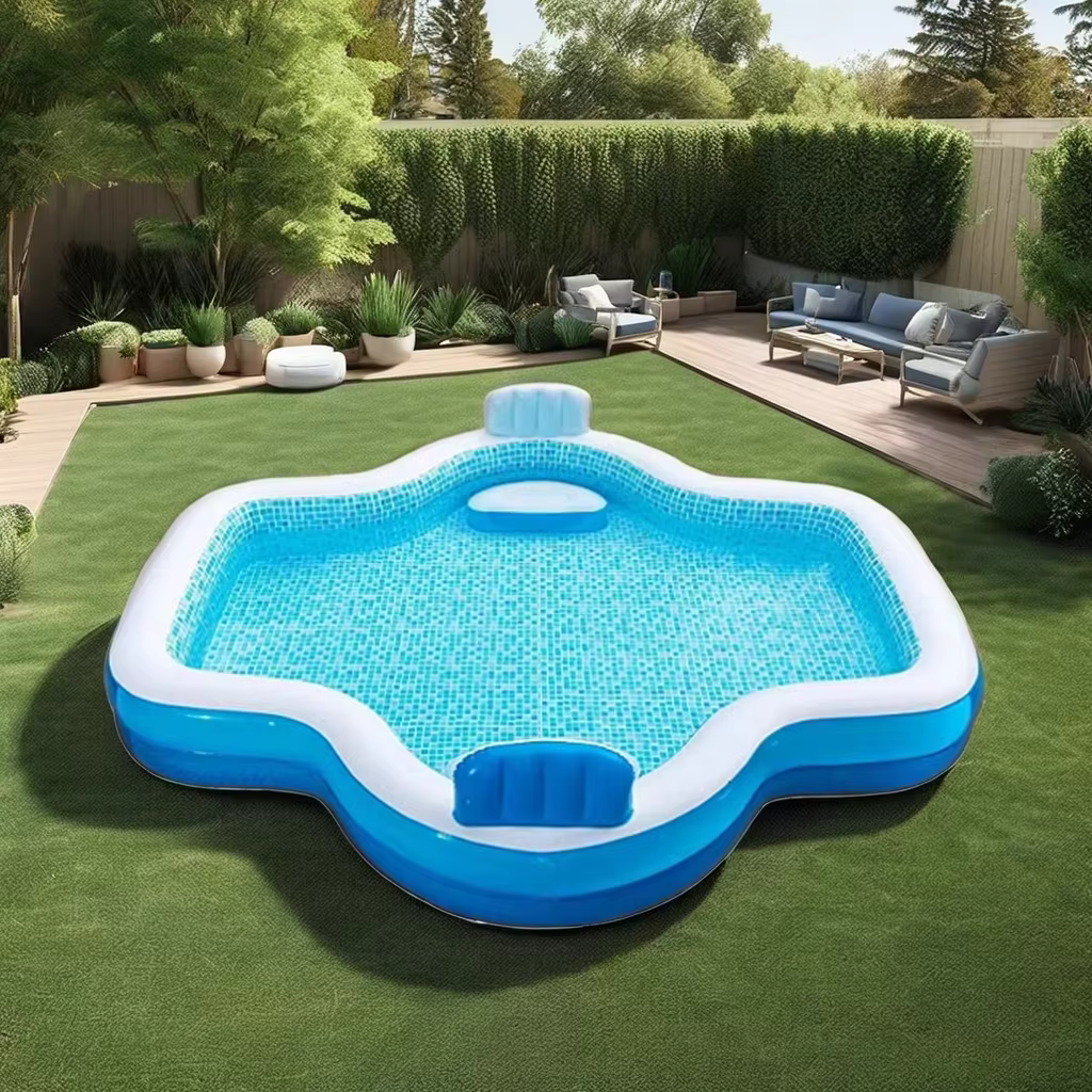 Grande piscine gonflable familiale bleue personnalisée en forme de nuage, piscine extérieure pour en