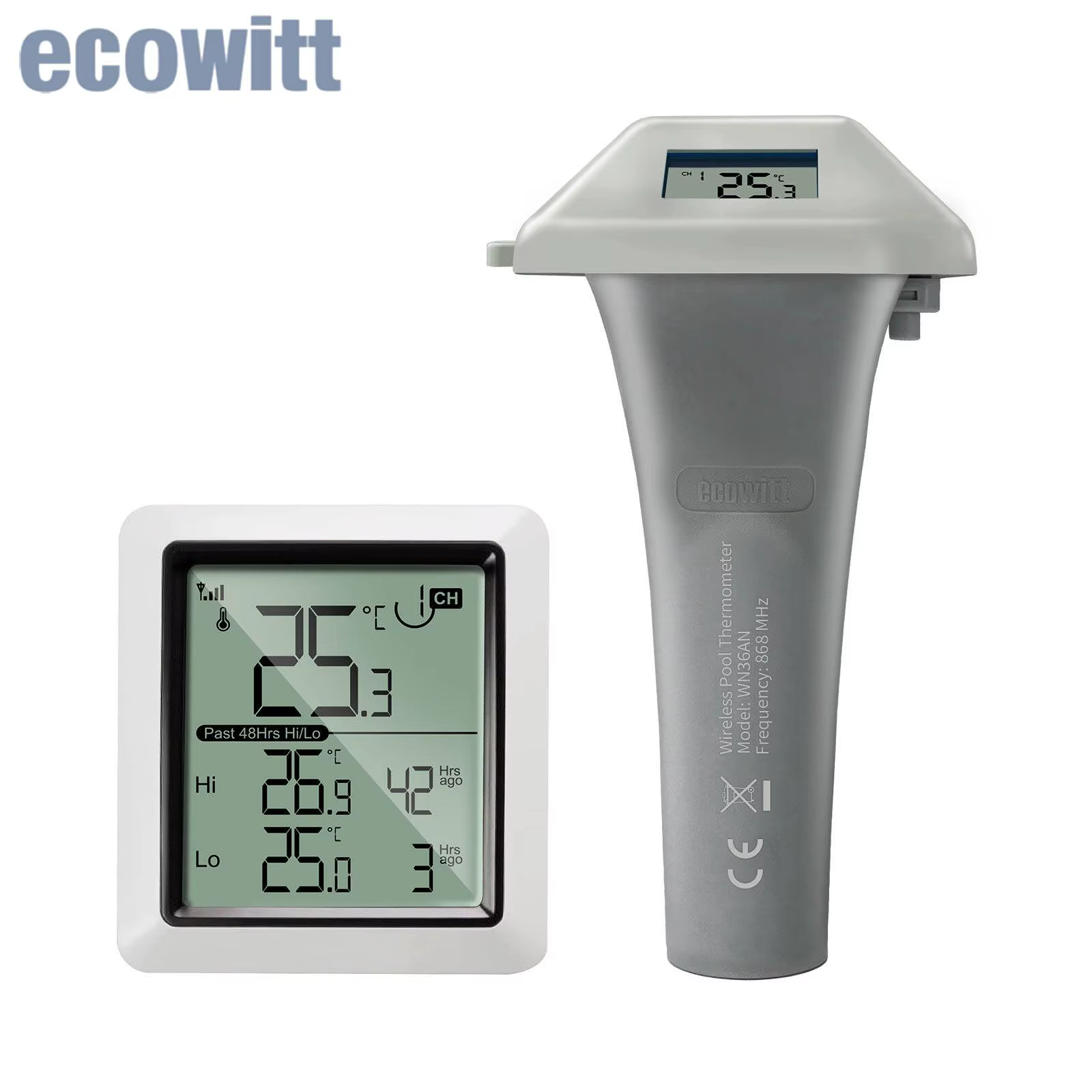Thermomètre de piscine sans fil Ecowitt WittPool WH0298 avec console d'affichage, capteur de tempéra