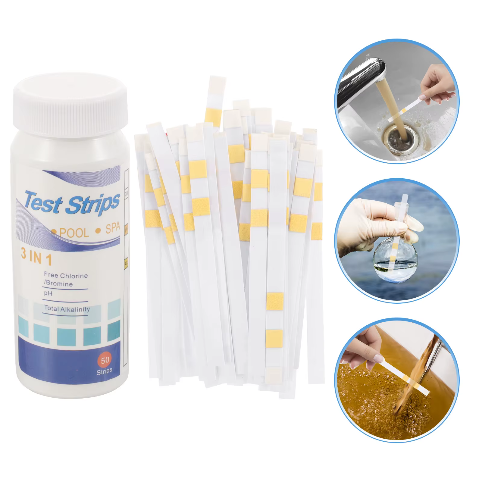 50 Bandelettes de Test Multifonctionnelles pour la Qualité de l'Eau, Kit de Test de pH et d'Alcalini