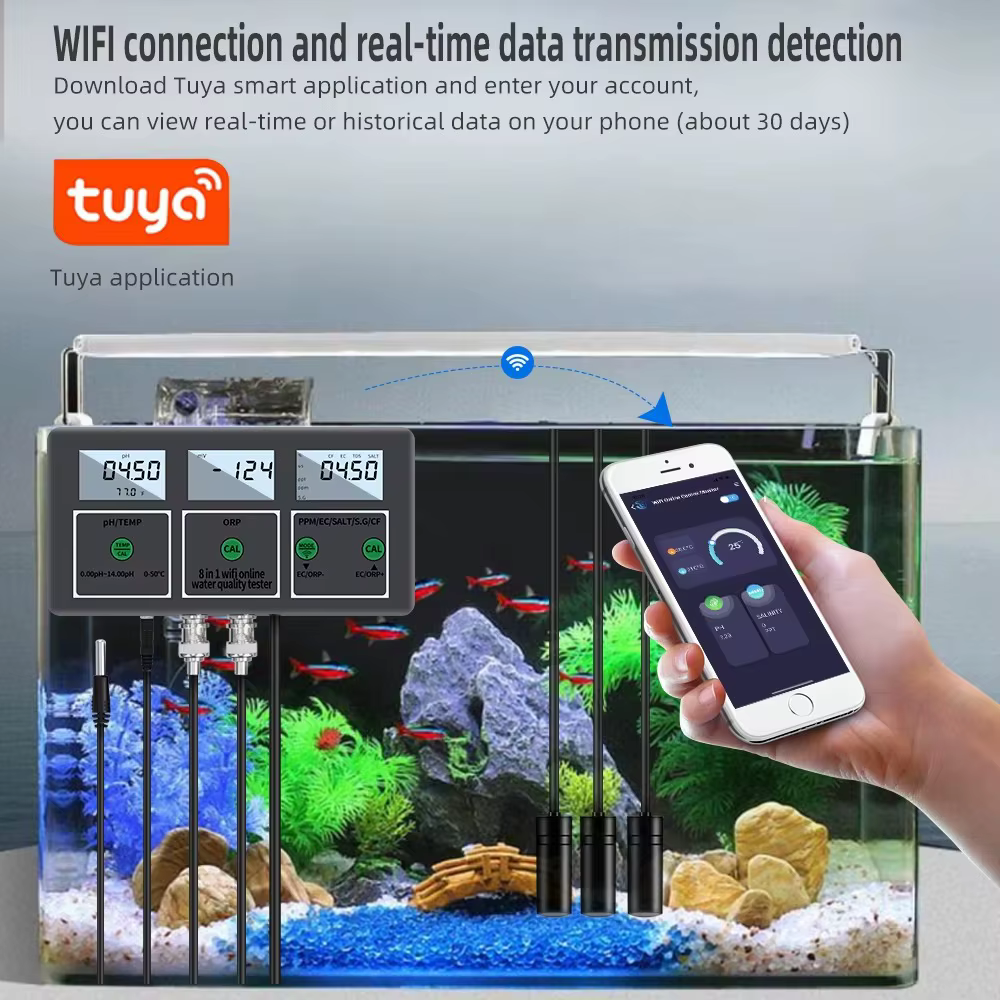 Testeur de qualité de l'eau en ligne pH/ORP/EC/TDS/sel/S.G/CF/testeur d'application de température 8