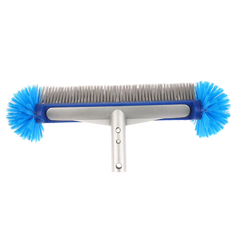 Nouvelle brosse de nettoyage de piscine à manche en aluminium avec brosse d'angle et poils semi-sphé