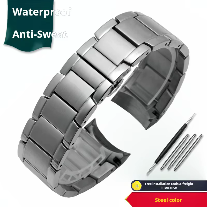 Bracelet de montre en acier inoxydable pour homme, extrémité incurvée, bracelet monochrome, bracelet