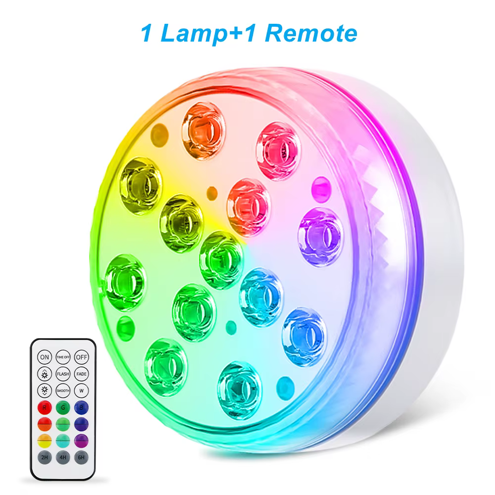 Lumières submersibles LED étanches pour piscine, avec télécommande RGB, pour baignoire, douche, font