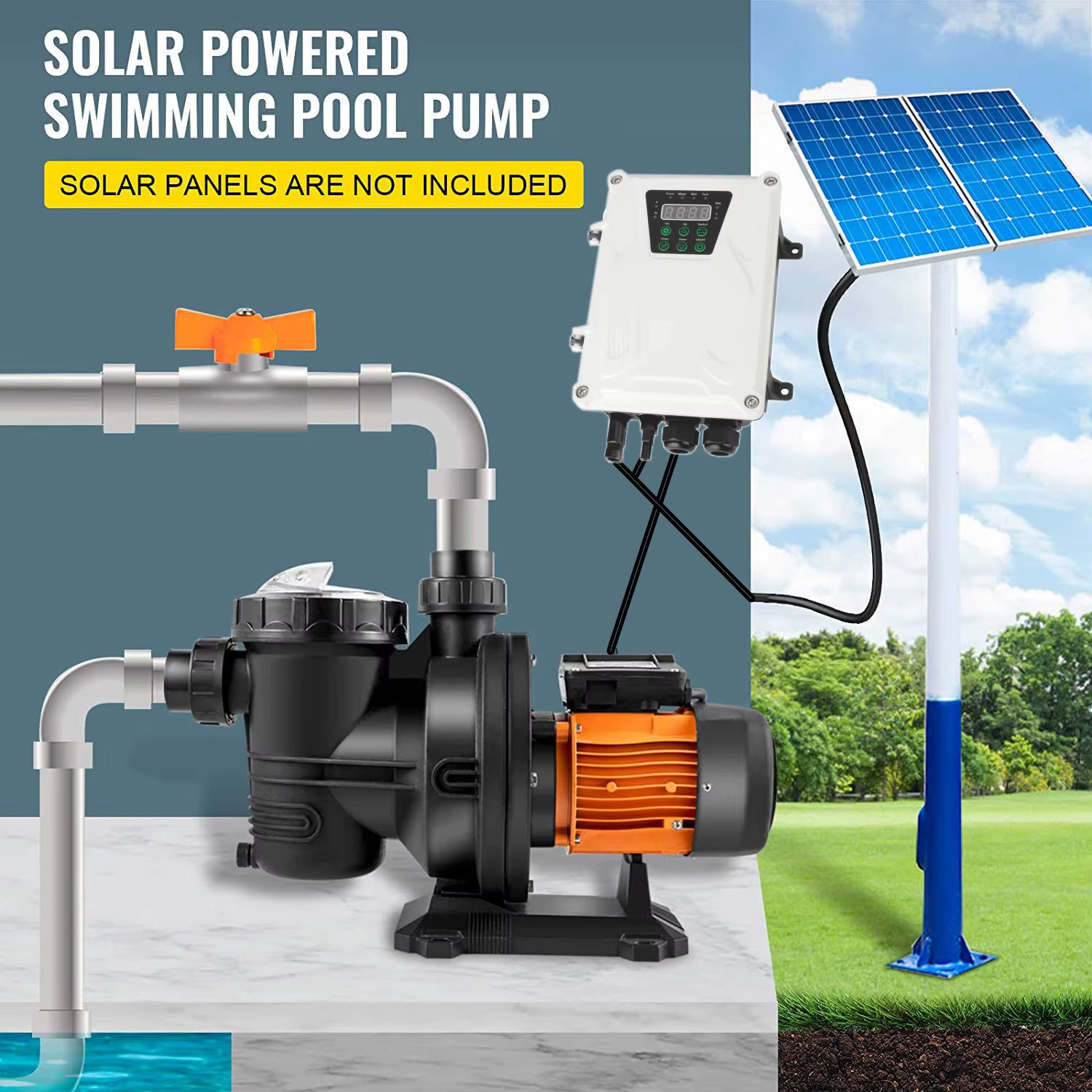 Pompe Solaire Surpresseur de Piscine 2HP, 1500W, 200m-300m, Distance, DC 96V
