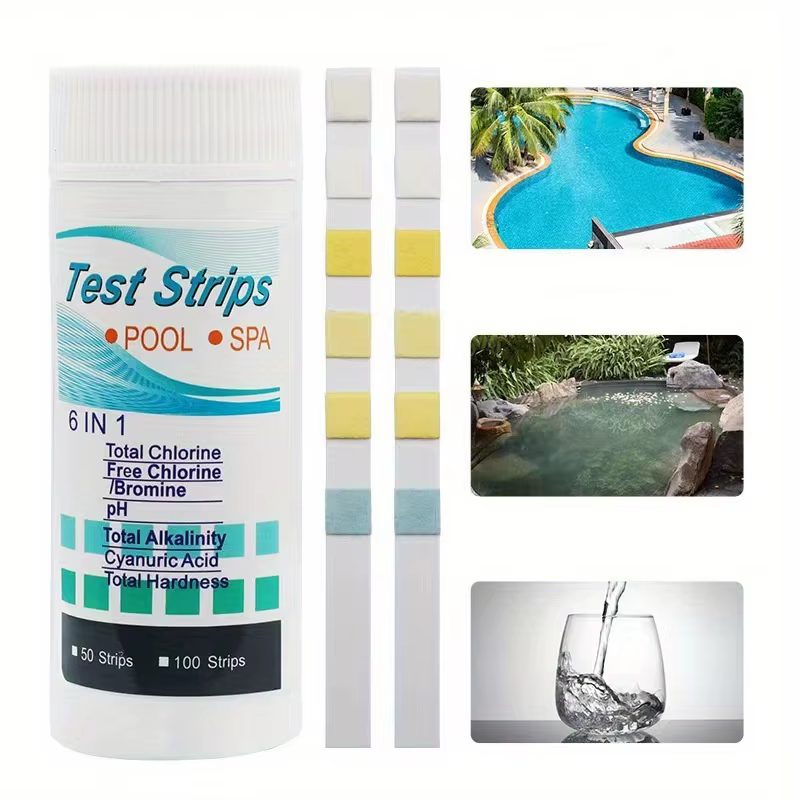 Bandes de test d'eau 6-en-1 pour piscine et spa, mesure précise du pH, du chlore, du brome et de l'a