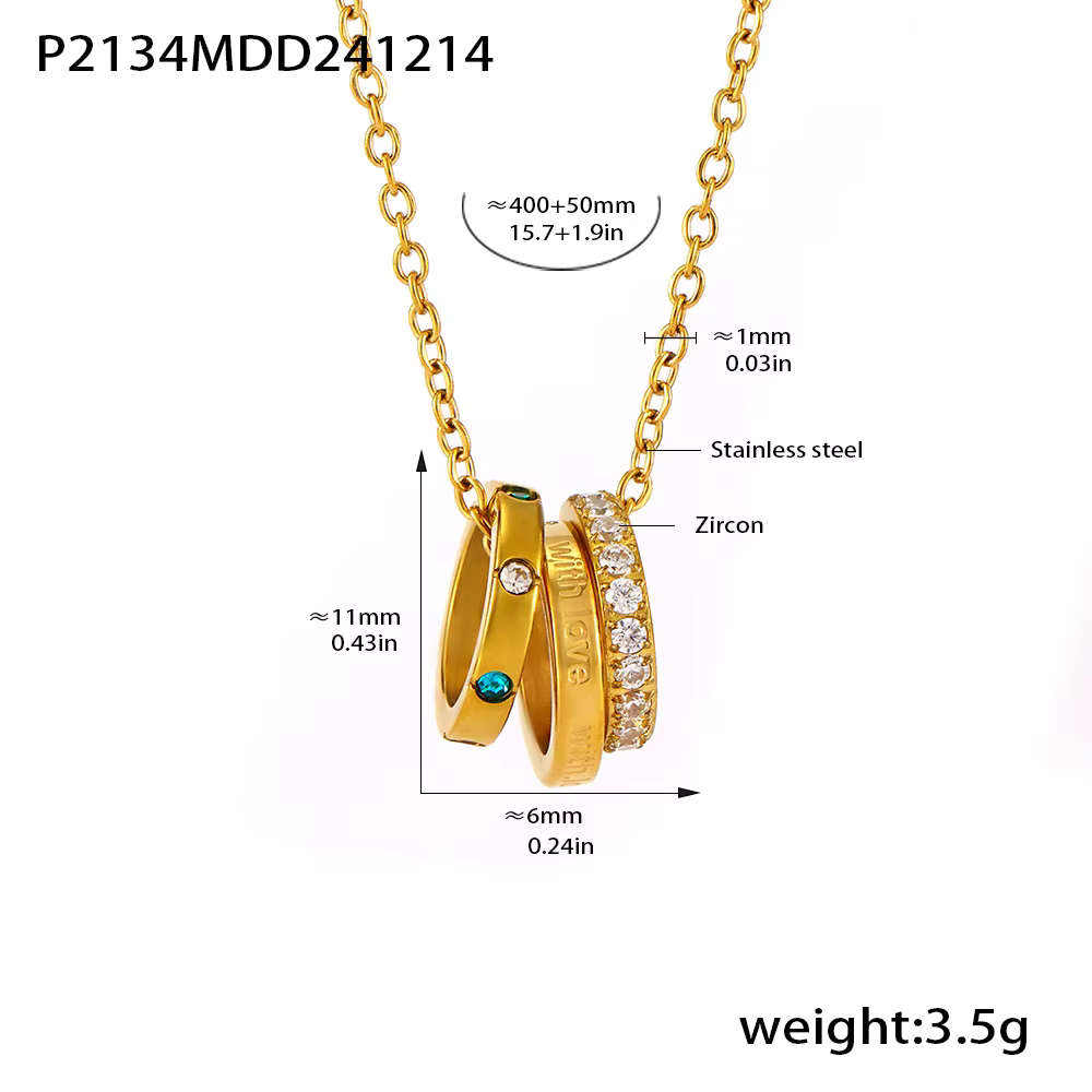 Collier chaîne pour femme en acier inoxydable avec triple pendentif rond plaqué or, étanche, avec br
