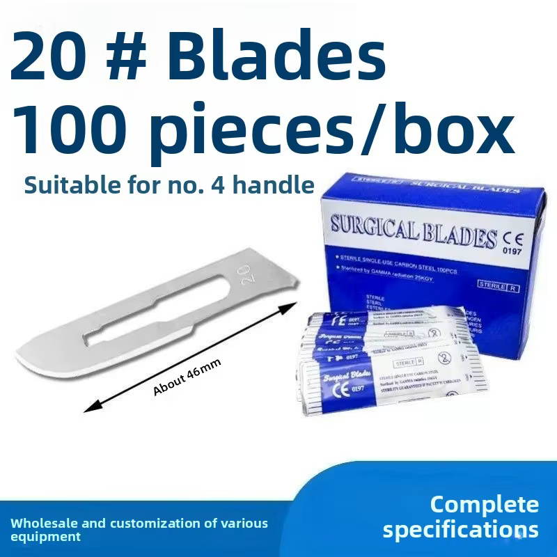Lames de scalpel chirurgical 100 pièces en acier au carbone, support de couteau médical, pour dissec