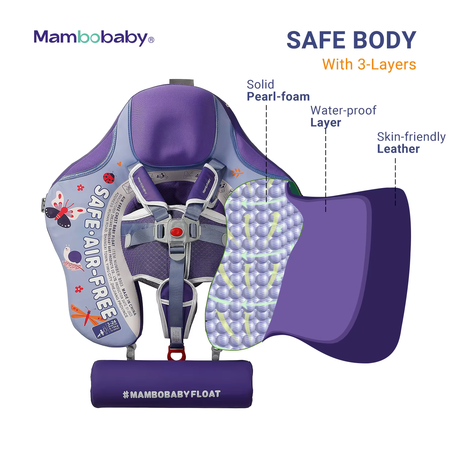 Mambobaby flotteur sans retournement Non gonflable bébé anneau de bain flotteurs d'eau entraîneur de natation infantile