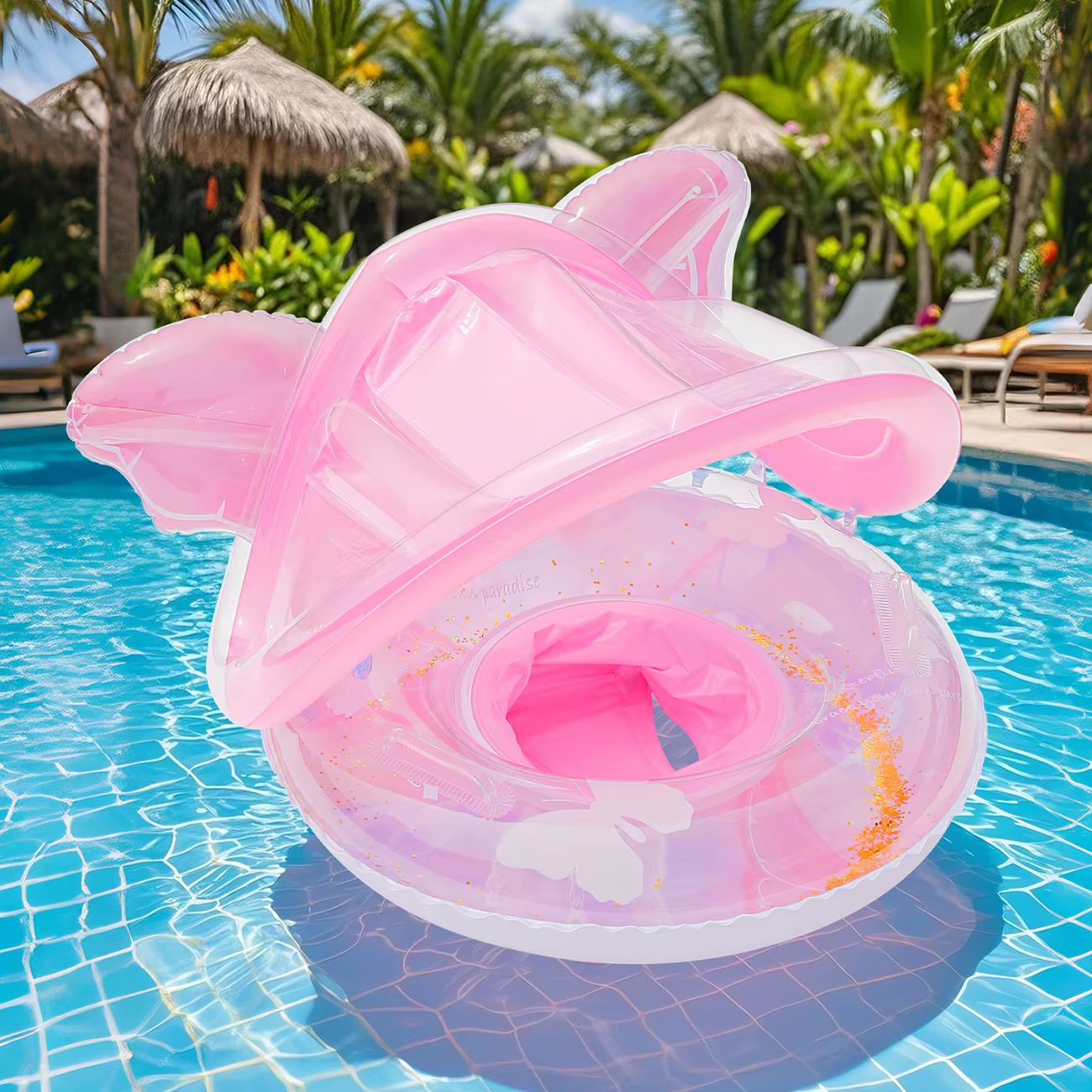 1 flotteur de piscine, flotteur de piscine avec auvent et siège, bouée gonflable avec poignées et support dorsal pour piscine, jusqu'à 77 lb