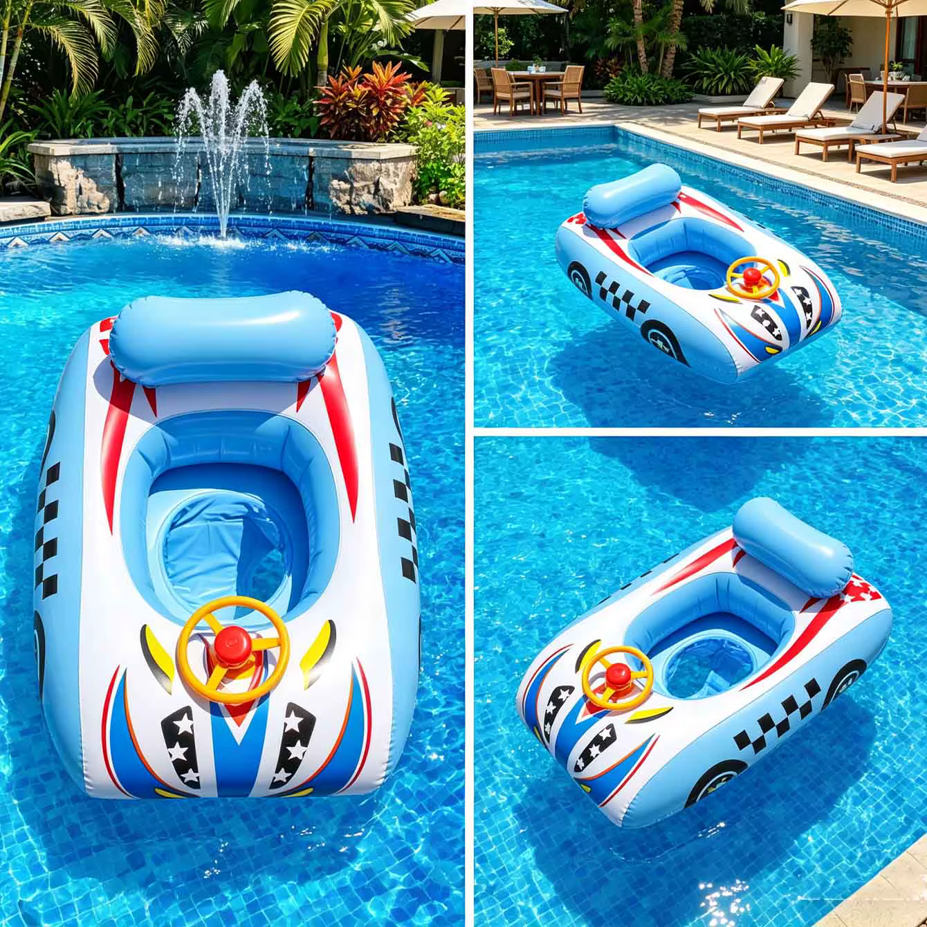 1PC Flotteur gonflable pour piscine en forme de voiture avec volant et dossier