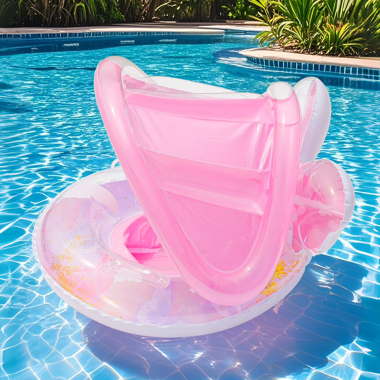 1 flotteur de piscine, flotteur de piscine avec auvent et siège, bouée gonflable avec poignées et support dorsal pour piscine, jusqu'à 77 lb