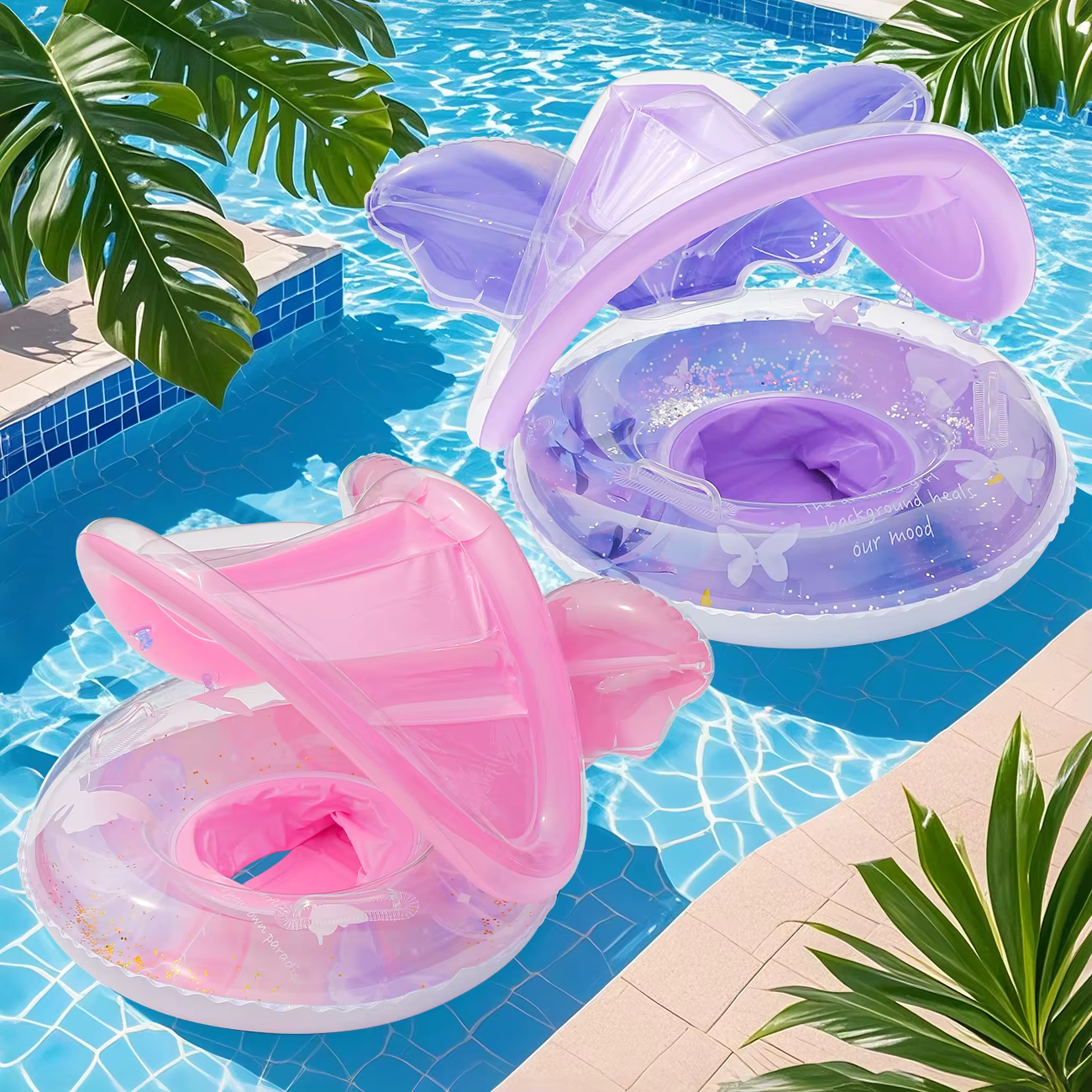 1 flotteur de piscine, flotteur de piscine avec auvent et siège, bouée gonflable avec poignées et support dorsal pour piscine, jusqu'à 77 lb