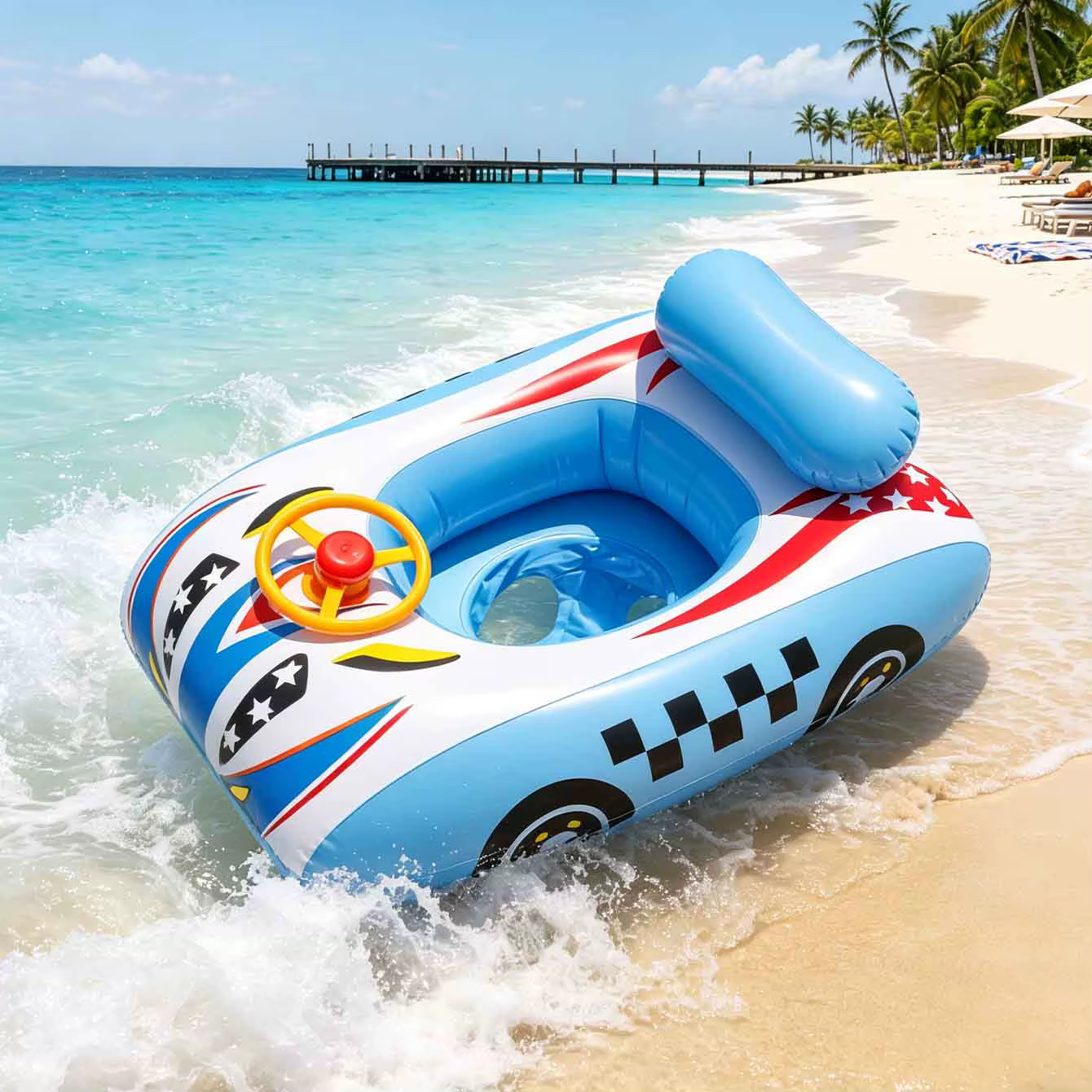 1PC Flotteur gonflable pour piscine en forme de voiture avec volant et dossier