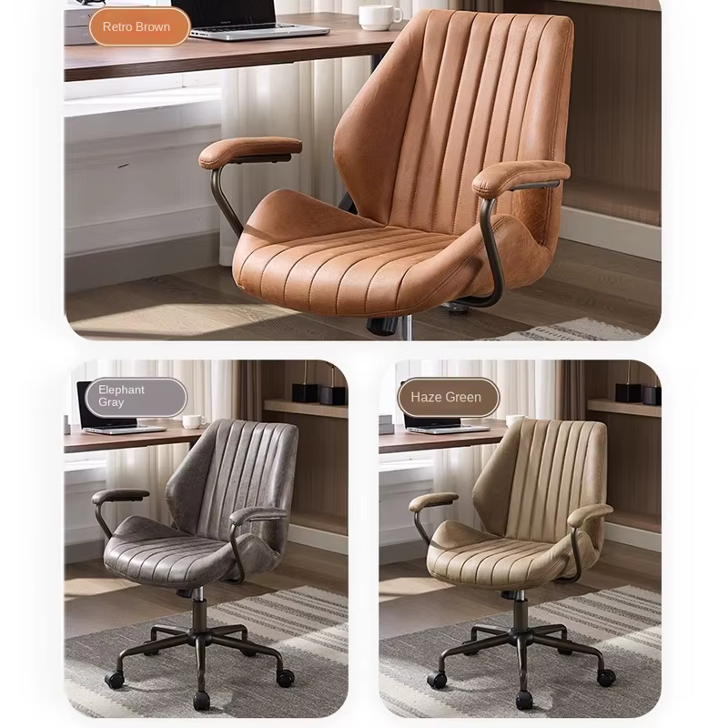 Chaise de bureau américaine en daim avec pieds en acier, hauteur et dossier réglables, pivotante, chaise de patron simple pour la maison ou le bureau