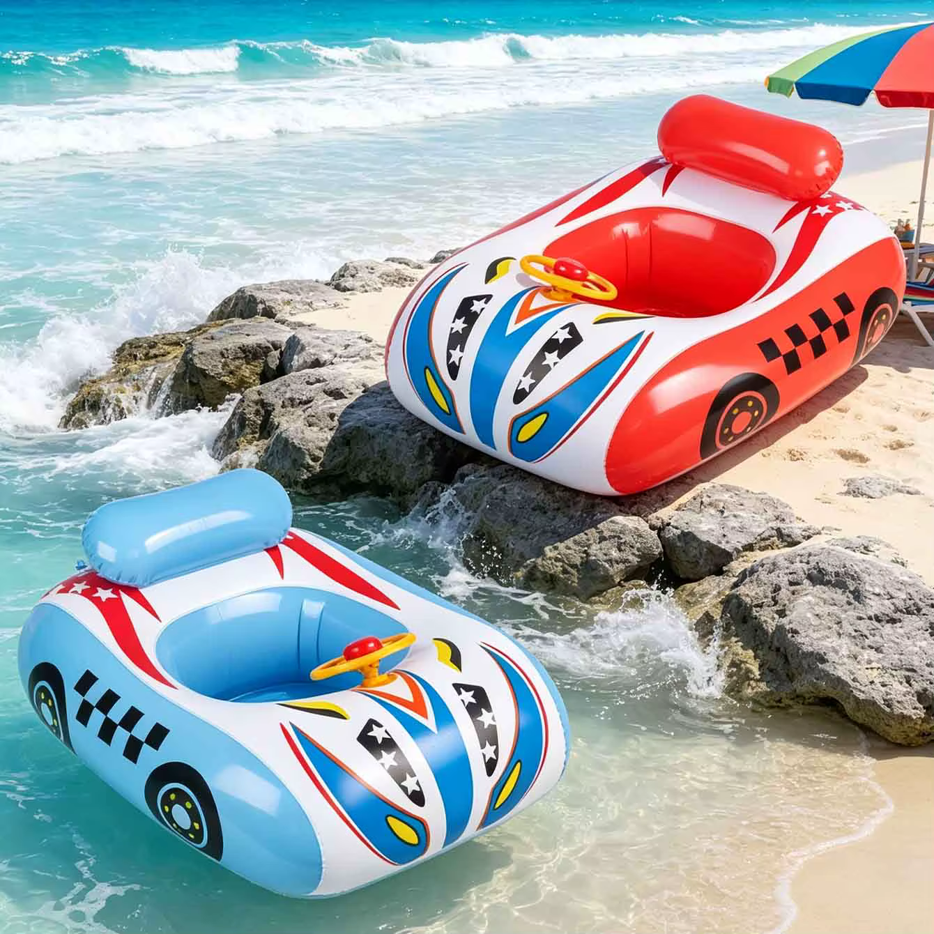 1PC Flotteur gonflable pour piscine en forme de voiture avec volant et dossier