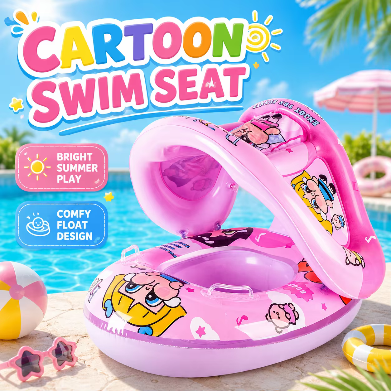 1 flotteur de piscine avec auvent