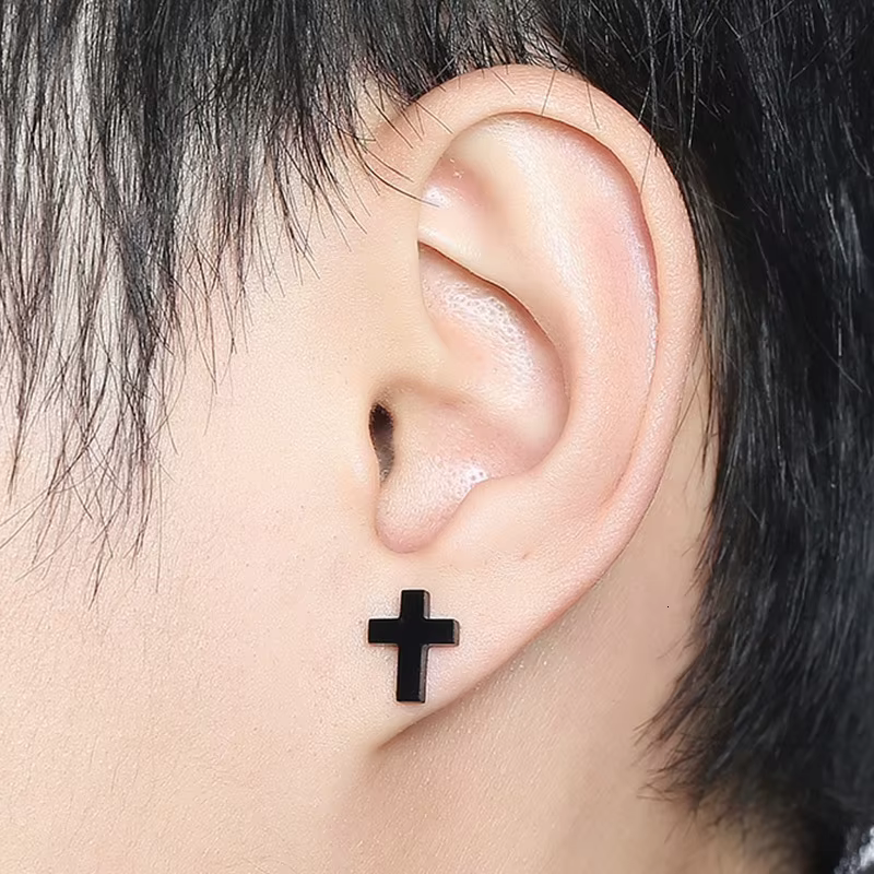 Boucles d'oreilles croisées noires en acier inoxydable, simples, modernes et minimalistes, pour tous les jours, pour hommes et femmes, bijoux unisexes