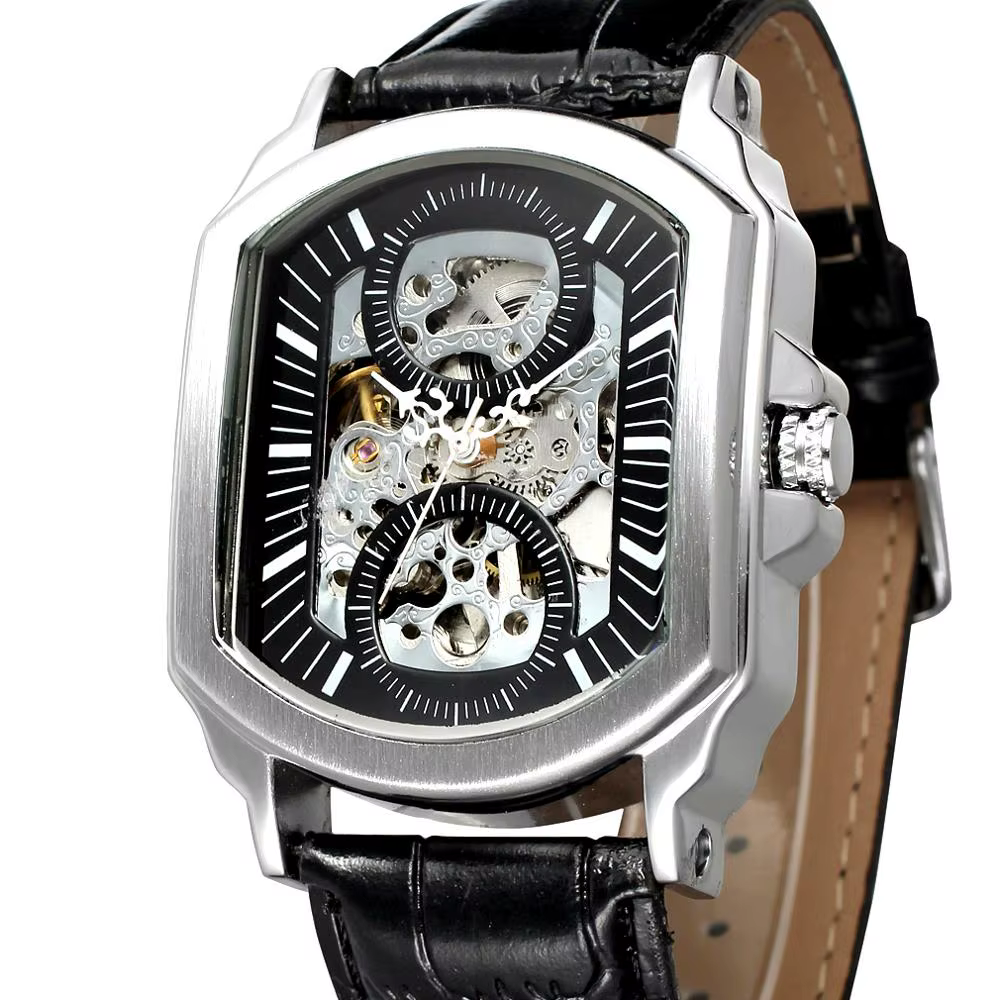 Montres pour hommes en acier inoxydable, automatiques, mécaniques, militaires, squelette, steampunk, carrées, Relogio Masculino 2026