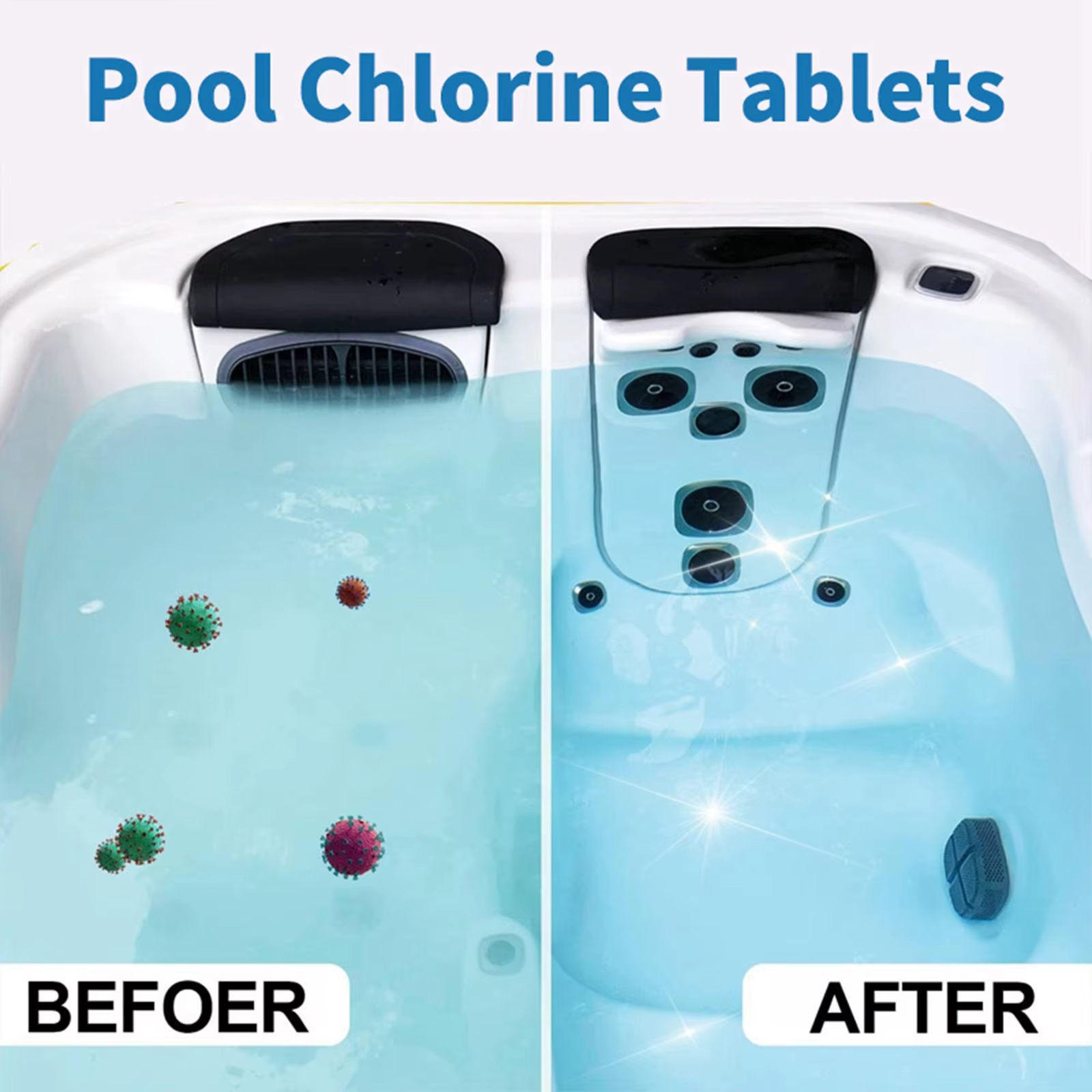 24 pièces/bouteille comprimé chlore brome comprimés nettoyant natation Spa ménage piscine fournitures de nettoyage