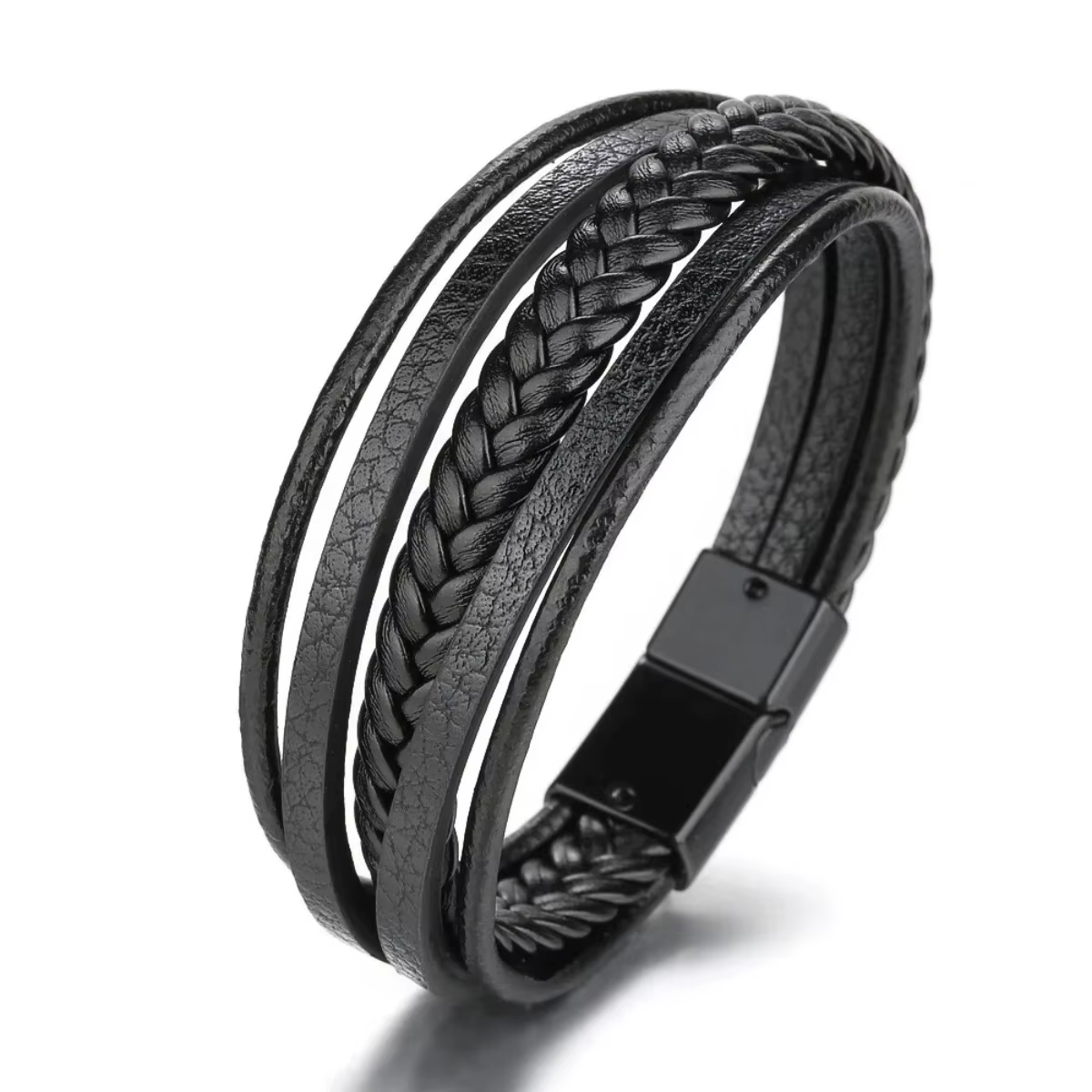 Bracelets en cuir tendance pour hommes, en acier inoxydable, corde tressée multicouche de 21CM, bijoux cadeaux
