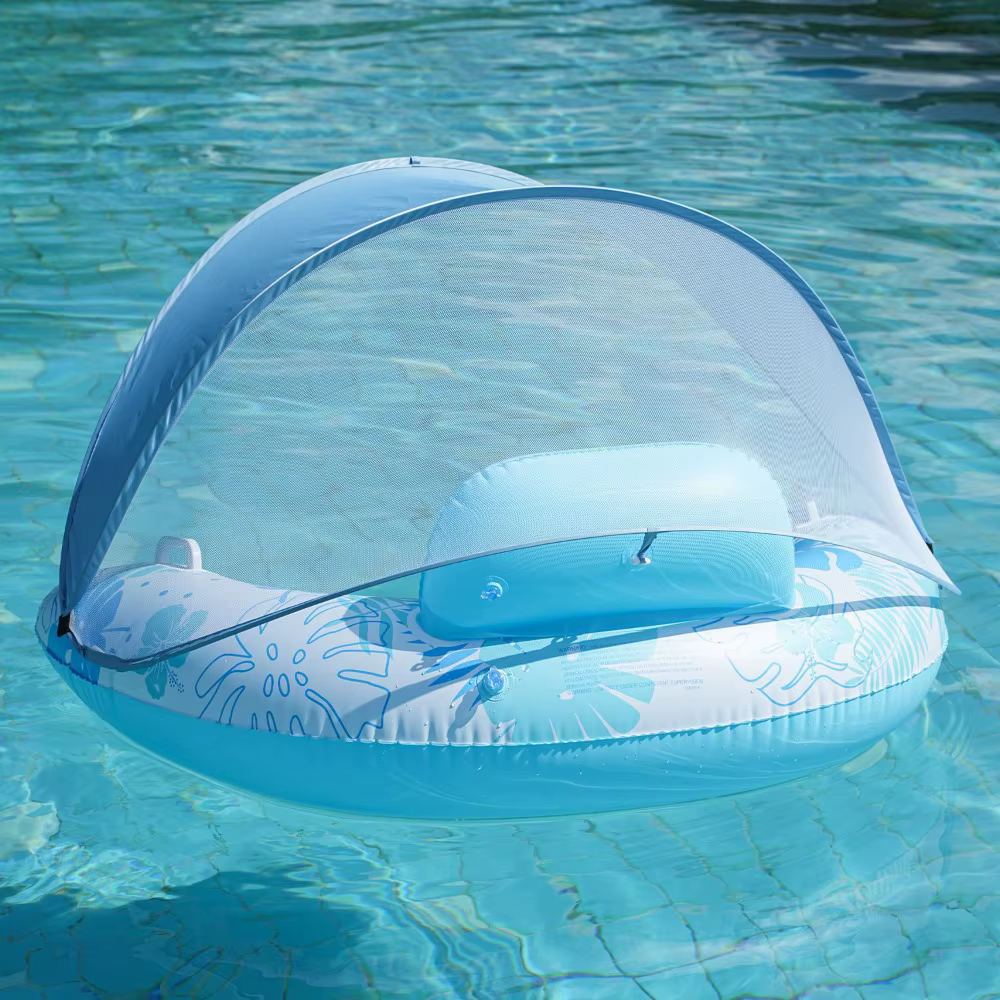 Chaise longue flottante en forme de U avec pare-soleil