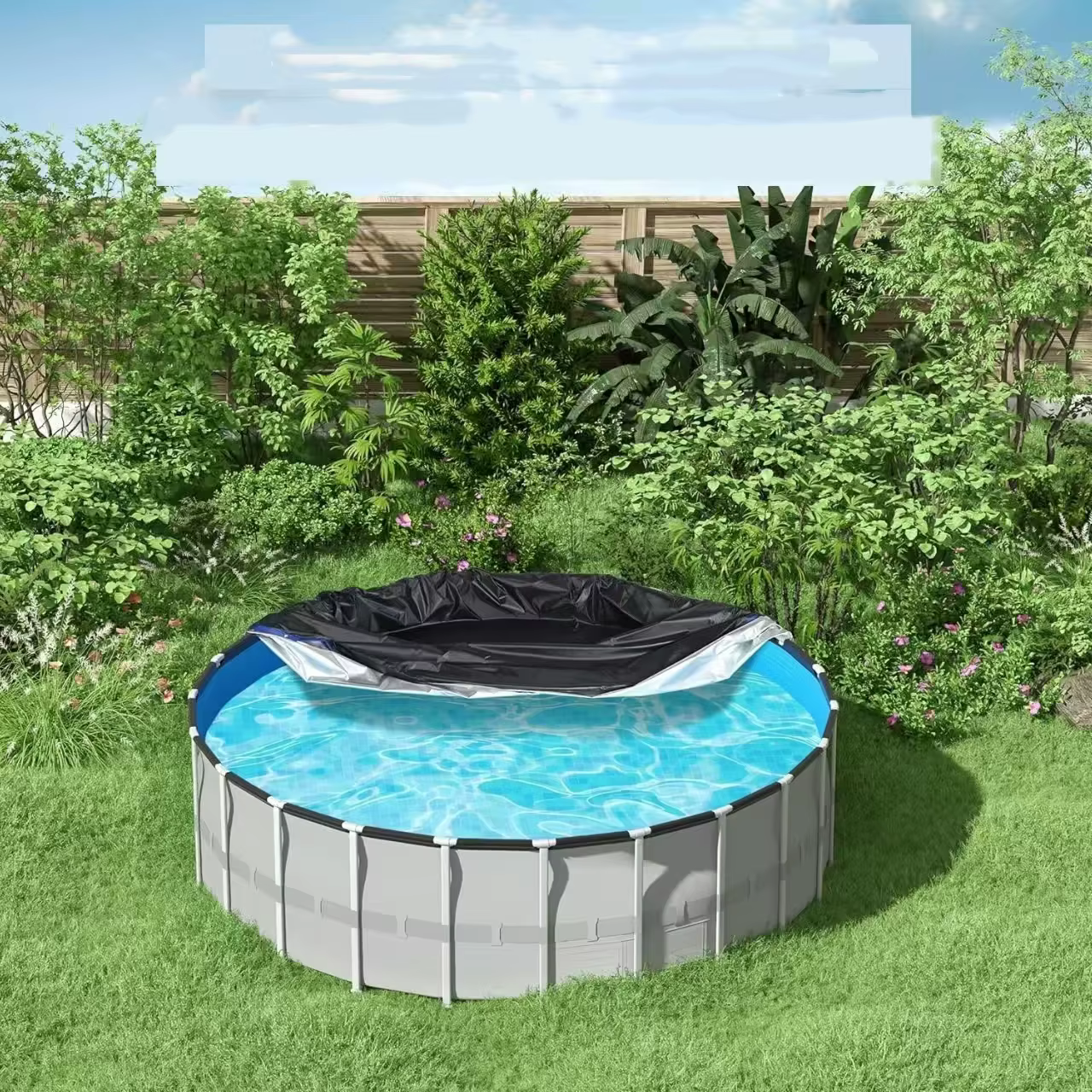 Couverture de piscine ronde noire en tissu Oxford durable