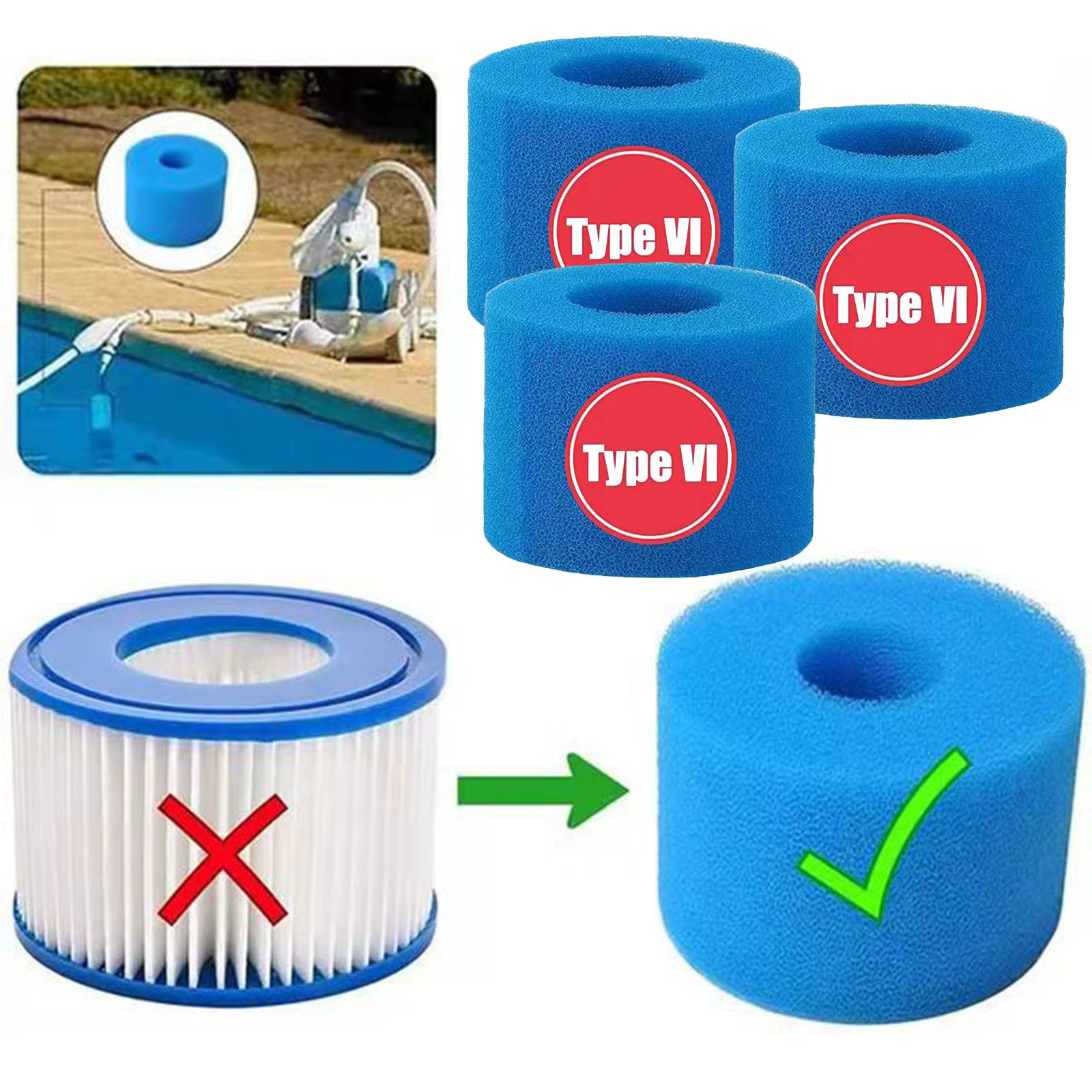Éponge filtrante réutilisable et lavable pour piscines de type V1