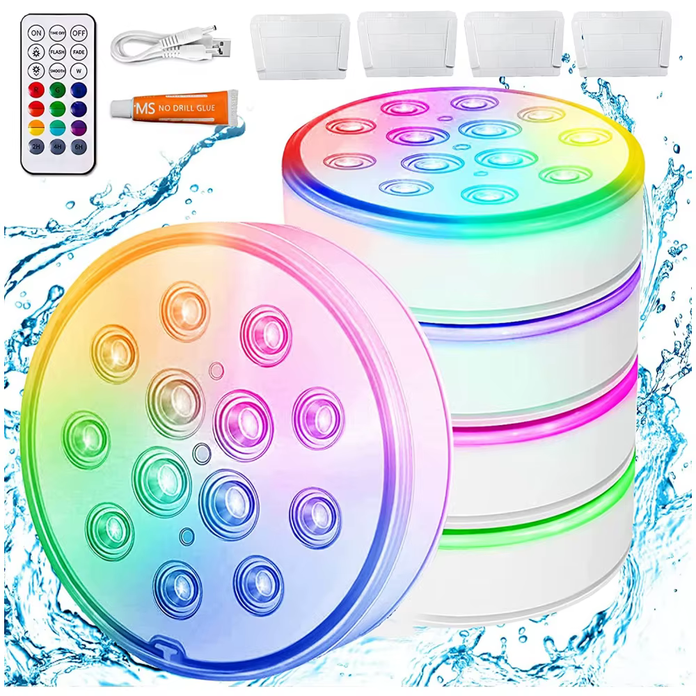 Nouveau USB Rechargeable piscine lumière LED étanche RGB RF télécommande