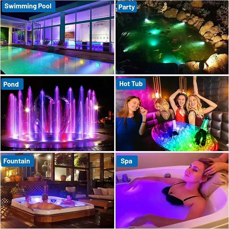 Lumières LED submersibles RGB sous-marines étanches avec télécommande