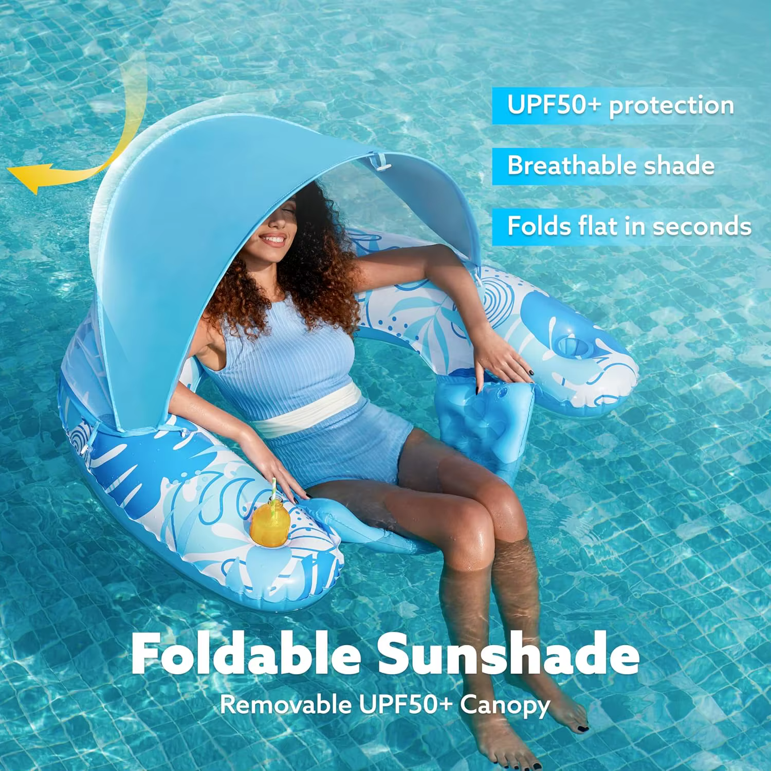 Fauteuil flottant gonflable pour piscine avec auvent pare-soleil