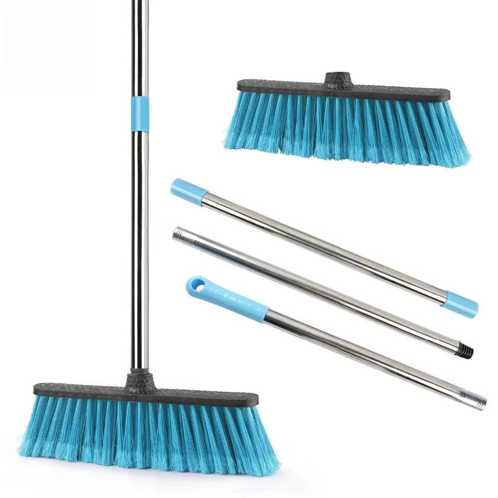 Balai de nettoyage de sol avec manche long réglable, balais à coulis à poils rigides, épurateur pour nettoyer la salle de bain, la cuisine et le cour