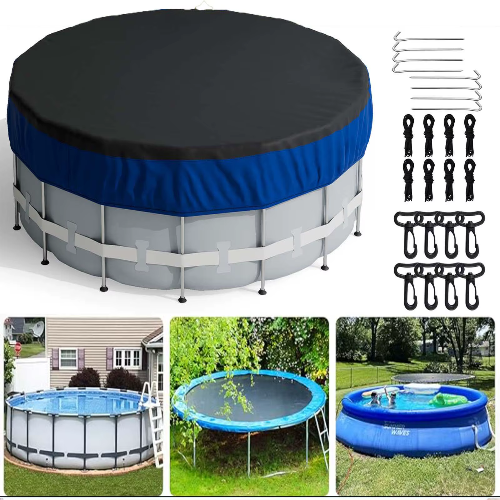 Couverture de piscine ronde de 18 pieds en tissu Oxford