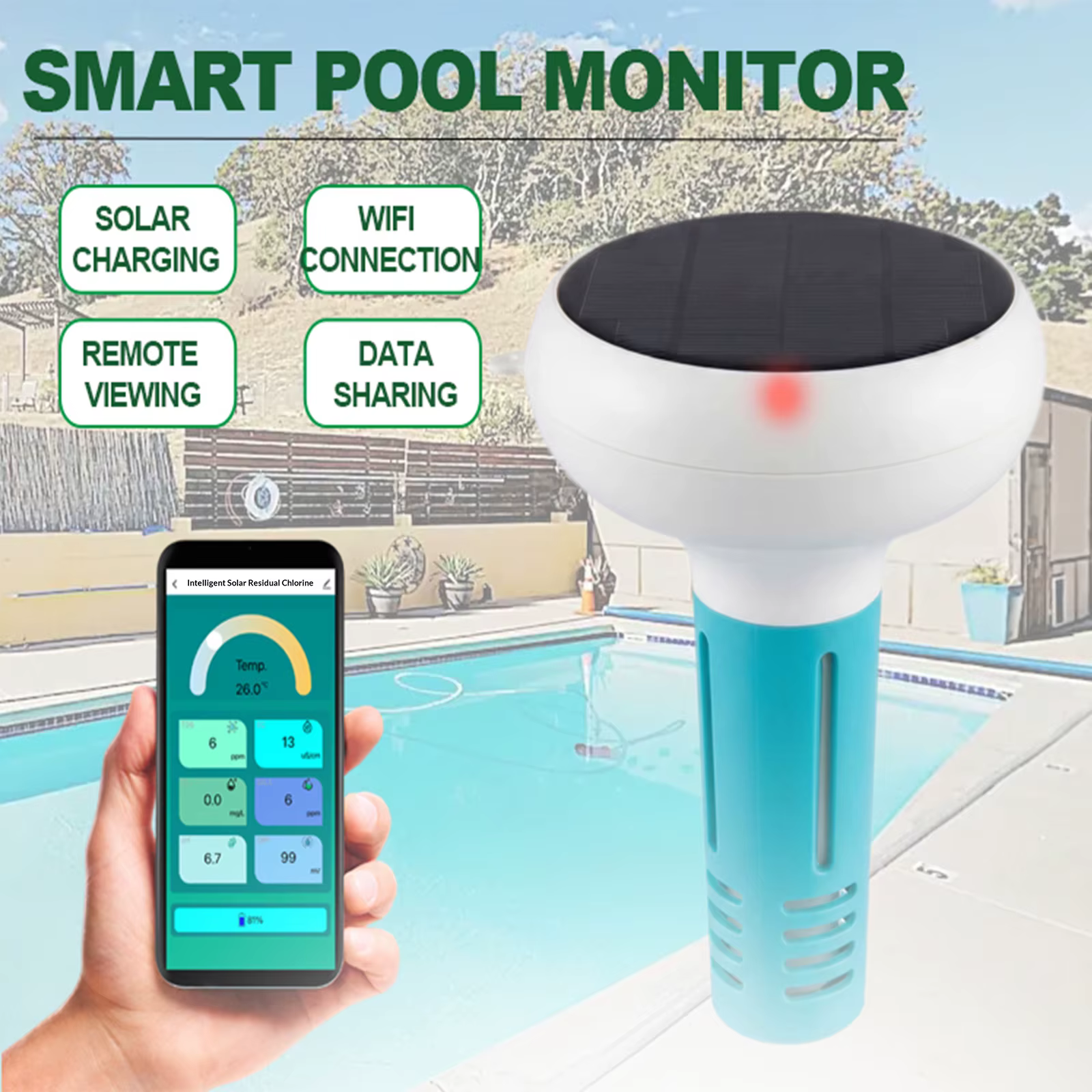Testeur d'eau numérique 7-en-1 pour piscine