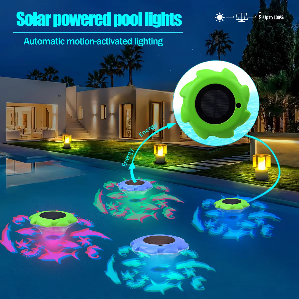 Lumière de piscine à énergie solaire