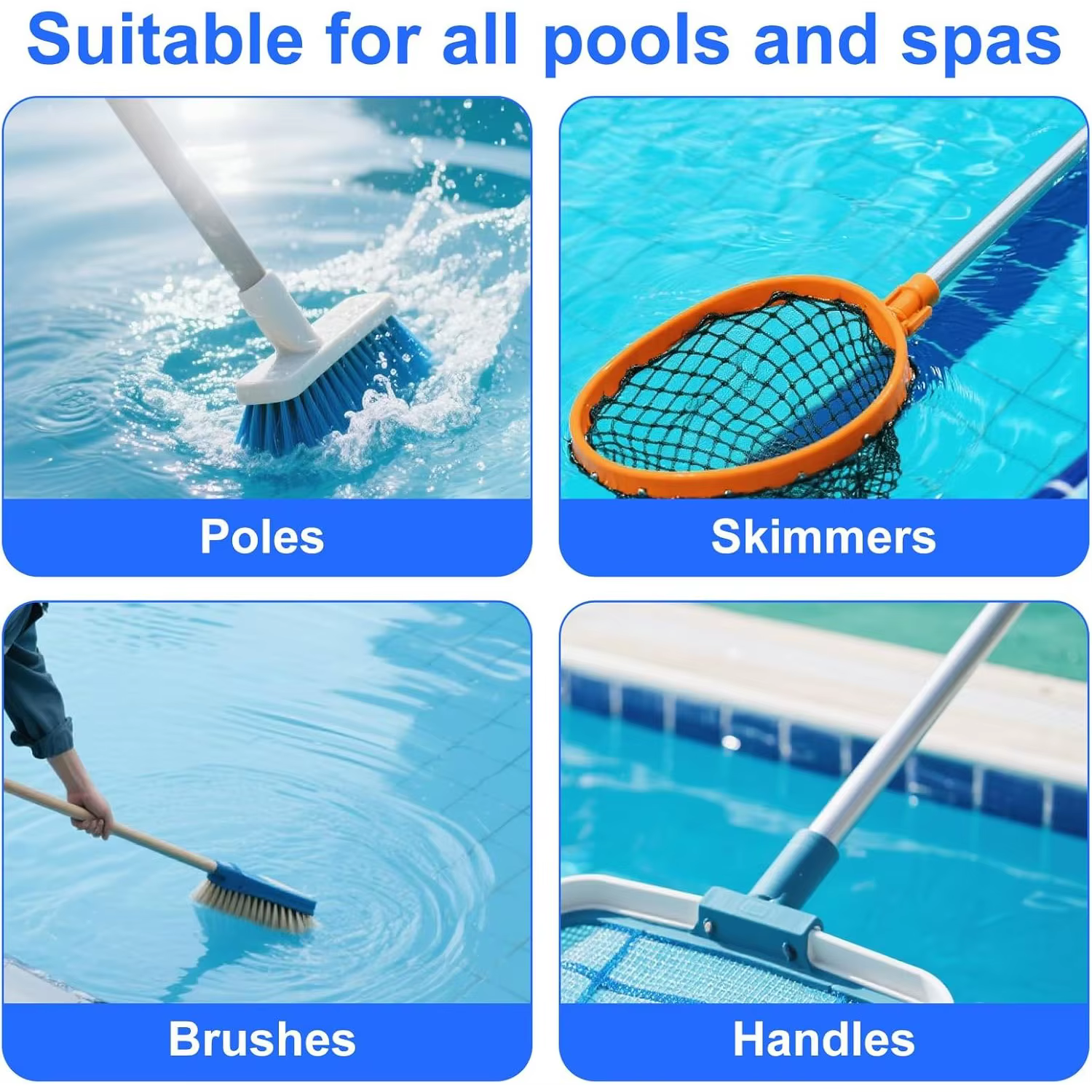 Lot de 6 brosses de piscine en forme de V avec clip à double broche et bouton à ressort pour épuisettes de spa